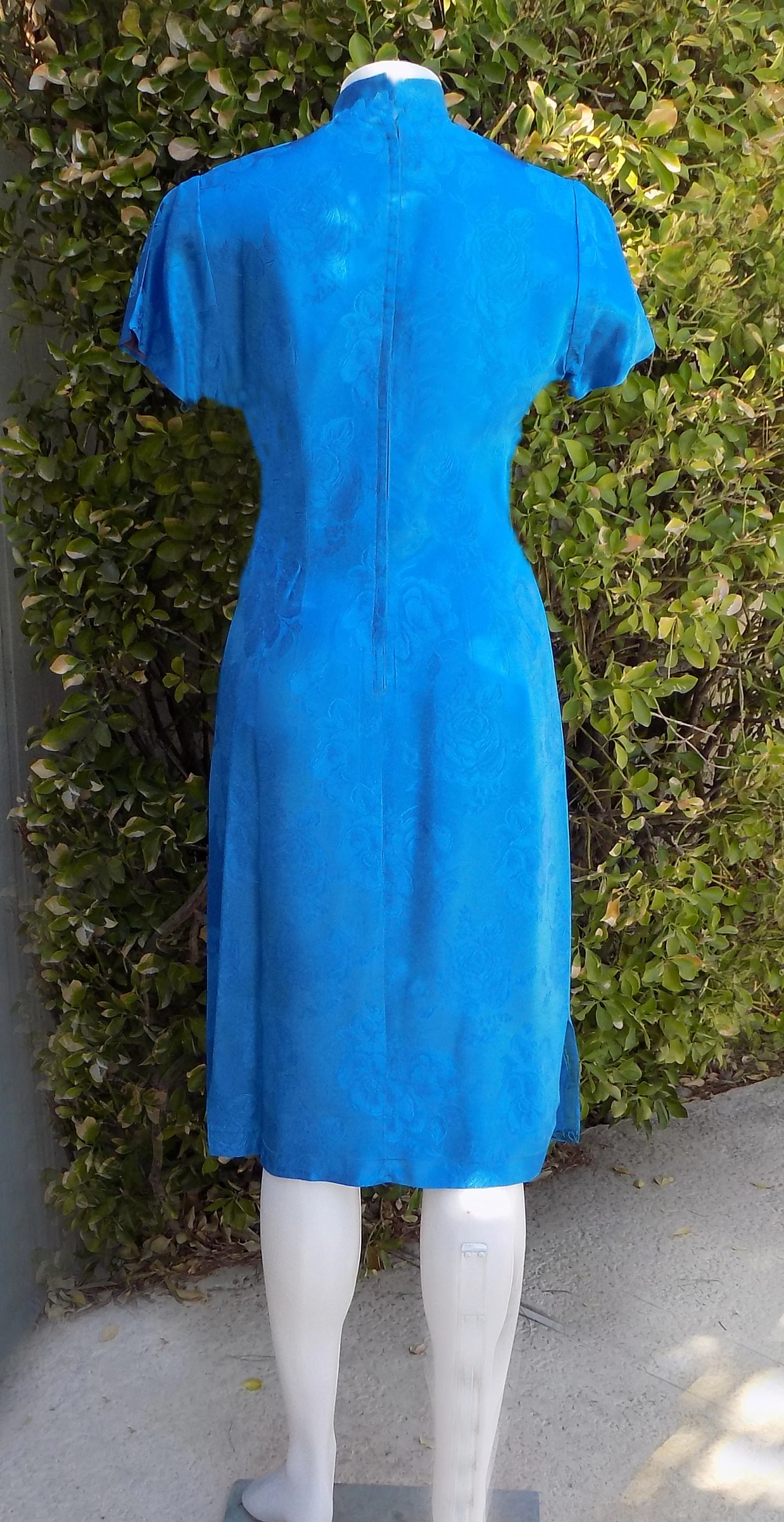 50s 60s Cheongsam Style Wiggle Dress with Matching Coat Dress and Coat Set Mcm Atomic Aqua Rayon Frog Metal Zipper - Image 5