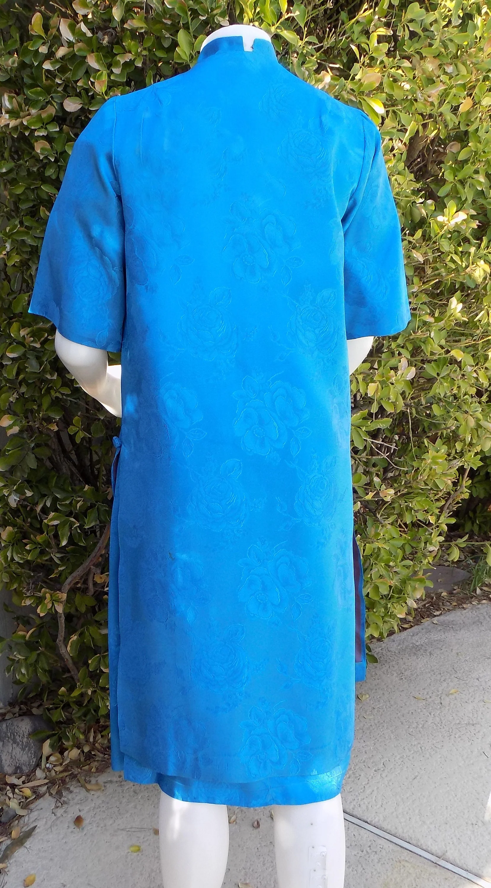 50s 60s Cheongsam Style Wiggle Dress with Matching Coat Dress and Coat Set Mcm Atomic Aqua Rayon Frog Metal Zipper - Image 7