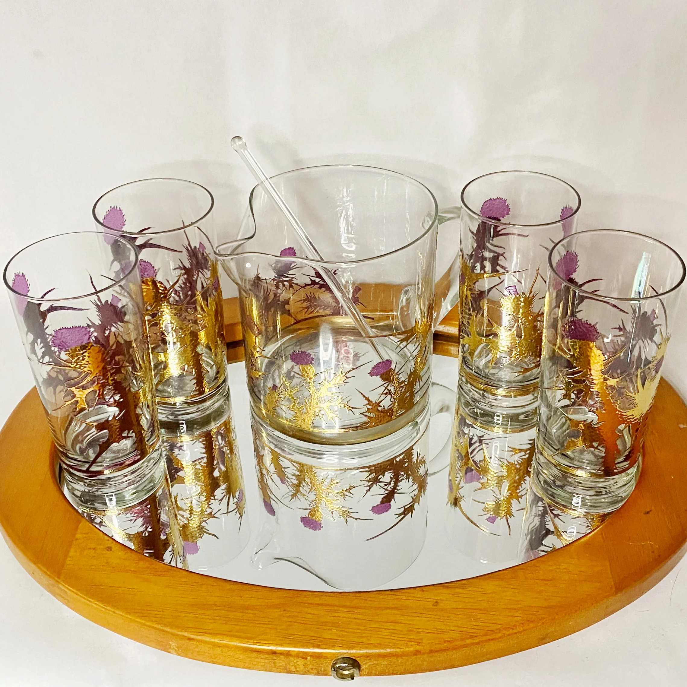 50s/60s Cocktail Pitcher Highbal Glasses Golden Thistle By Gregory Duncan - Image 4