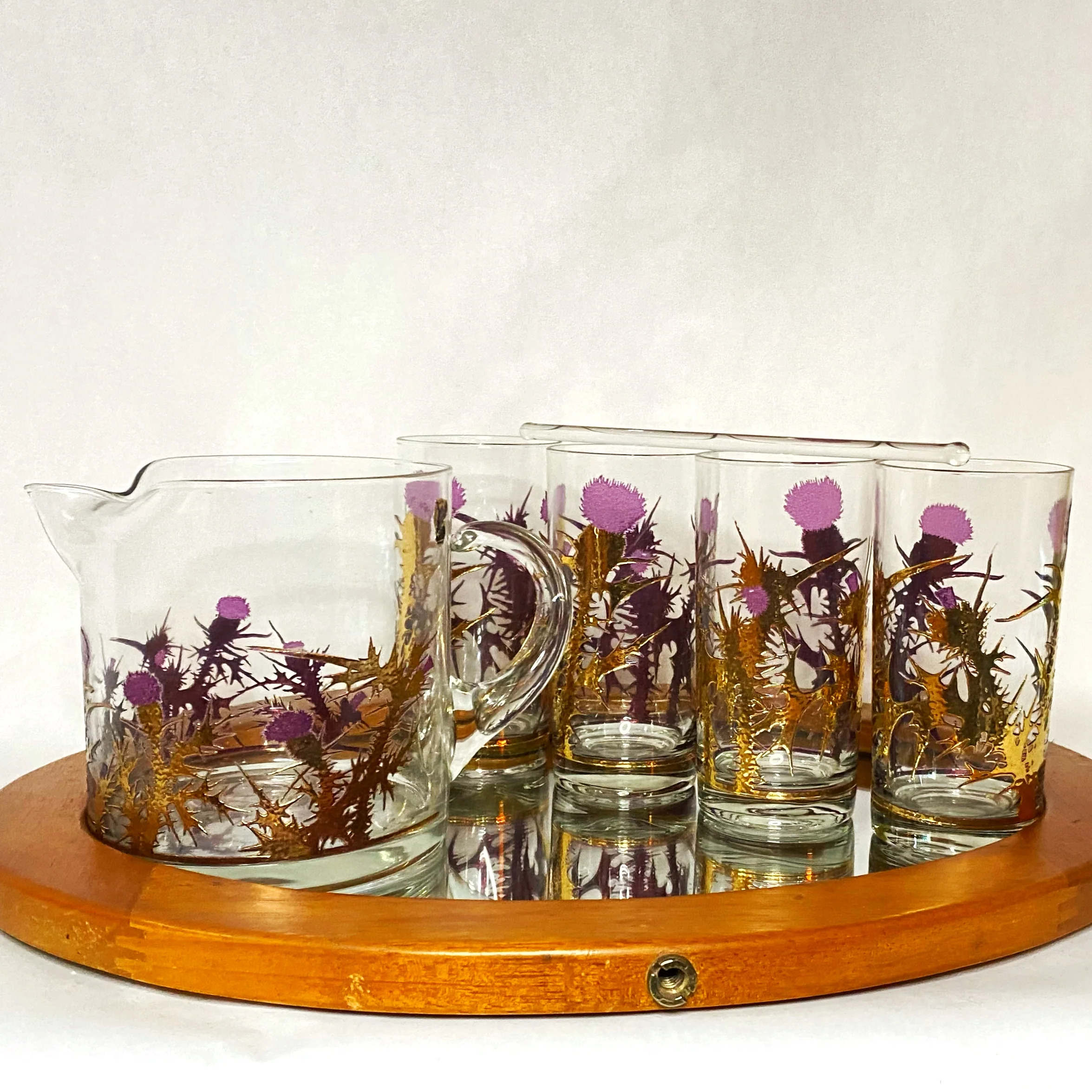 50s/60s Cocktail Pitcher Highbal Glasses Golden Thistle By Gregory Duncan - Image 6