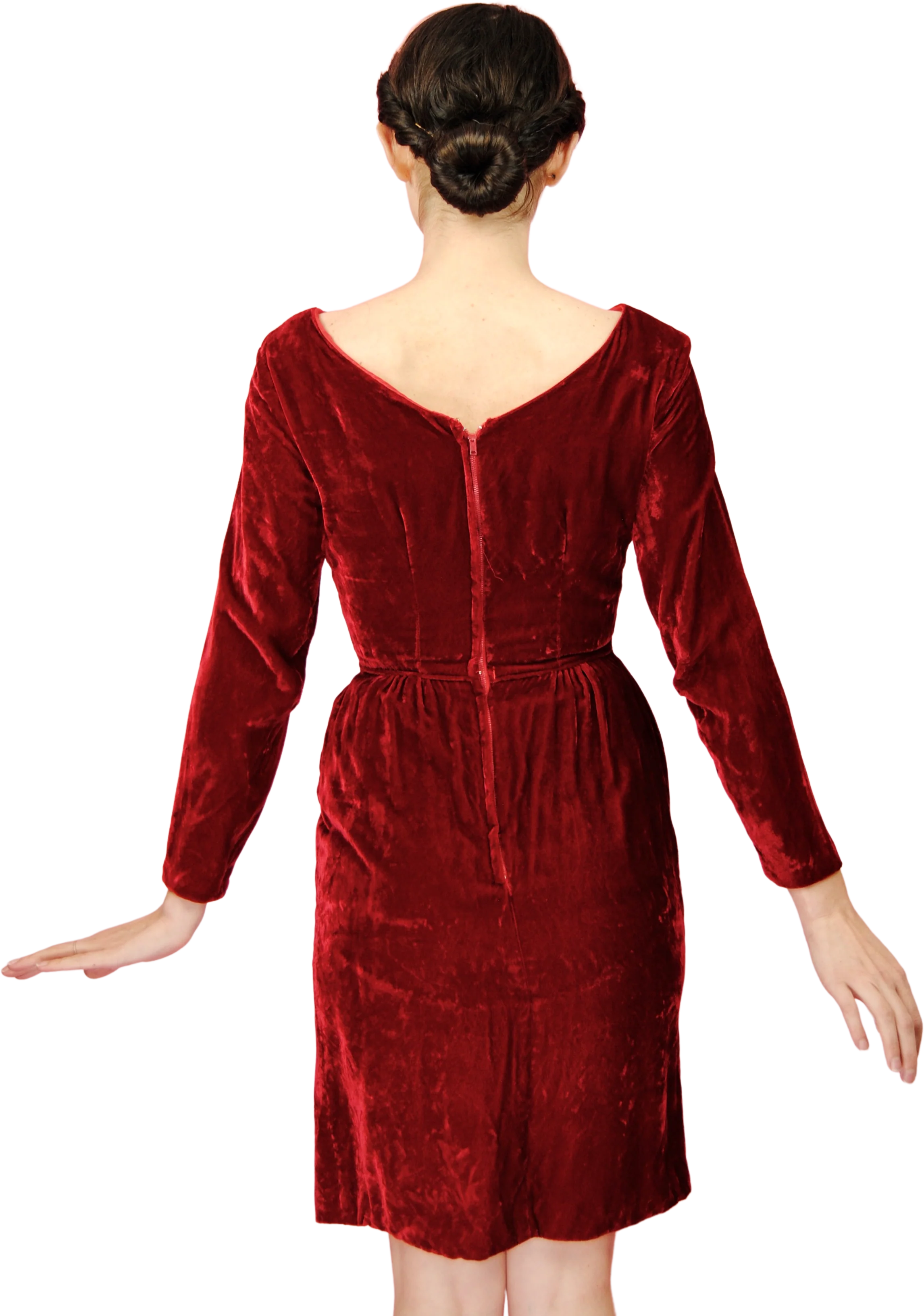 50s/60s Crushed Red Velvet Cocktail Holiday Dress - Image 2