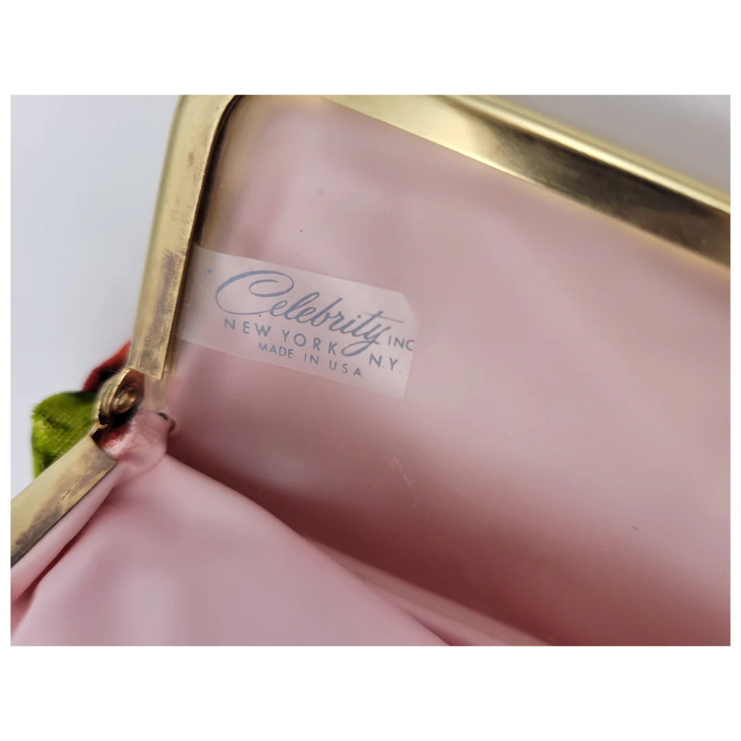 50s/60s Deadstock Rose Velvet Clutch - Image 4