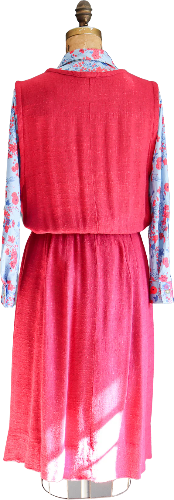 50s/60s Deep Red Hopsack Linen Sleeveless Jumper Dress - Image 2