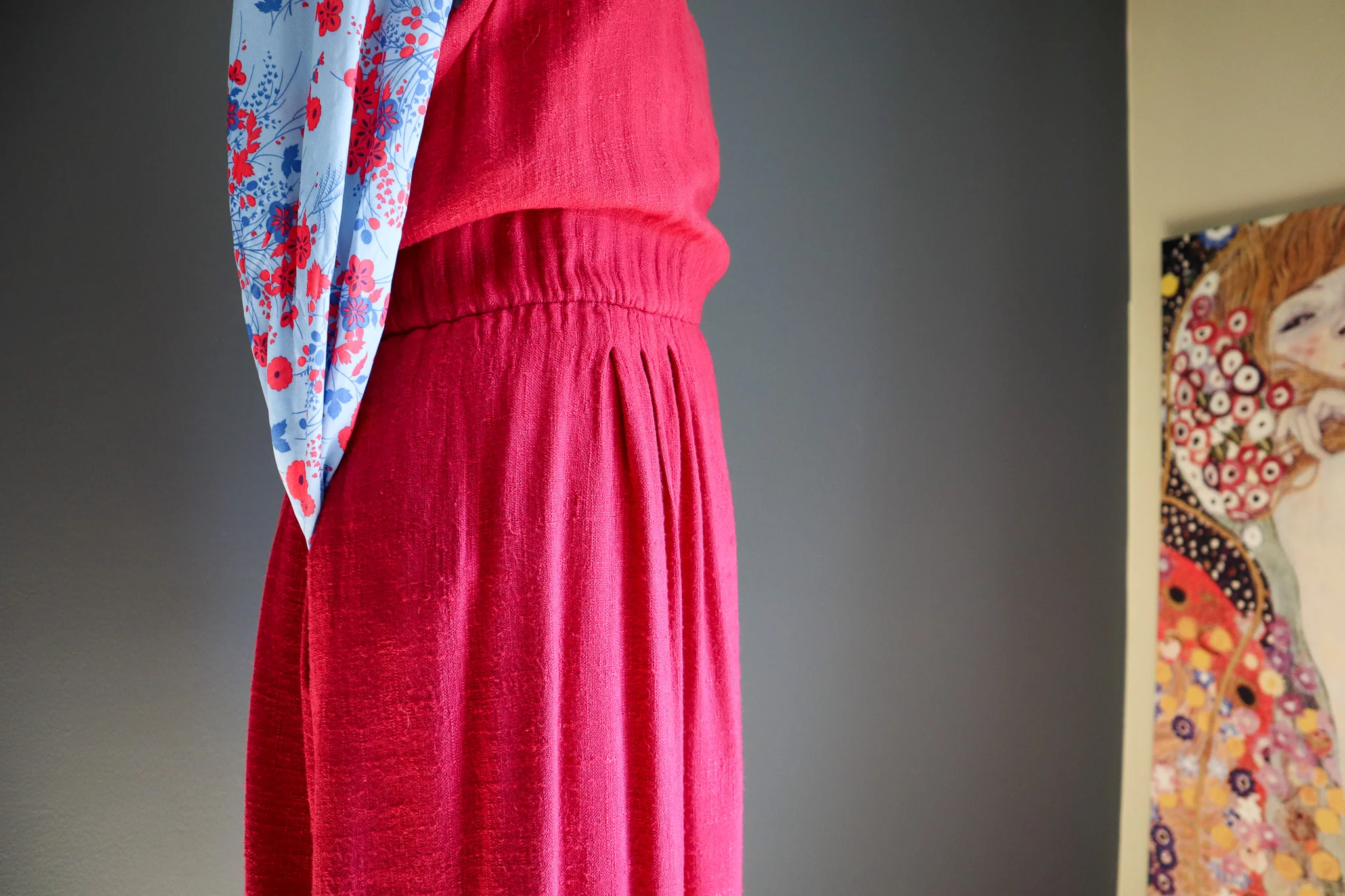 50s/60s Deep Red Hopsack Linen Sleeveless Jumper Dress - Image 5