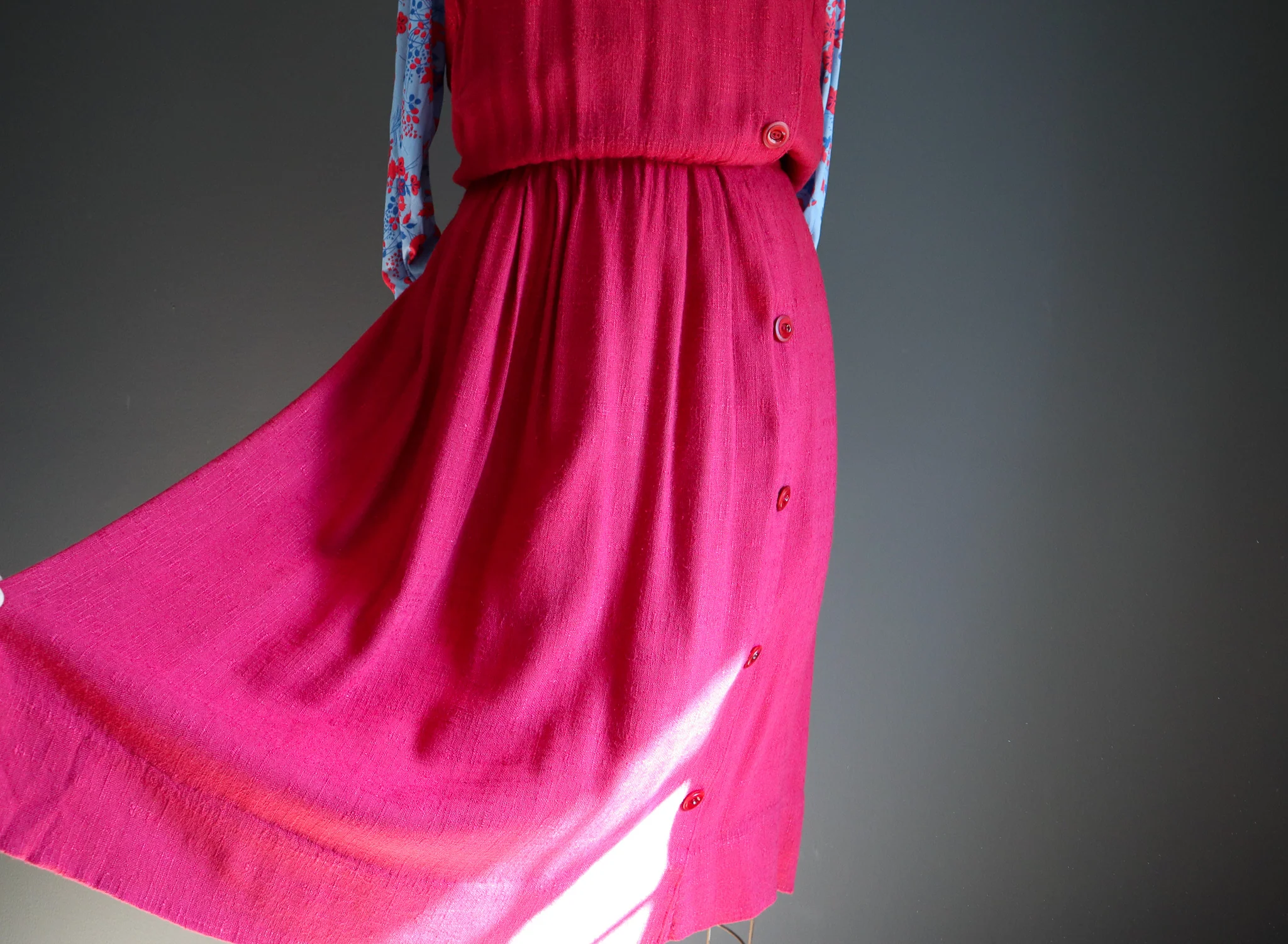 50s/60s Deep Red Hopsack Linen Sleeveless Jumper Dress - Image 9