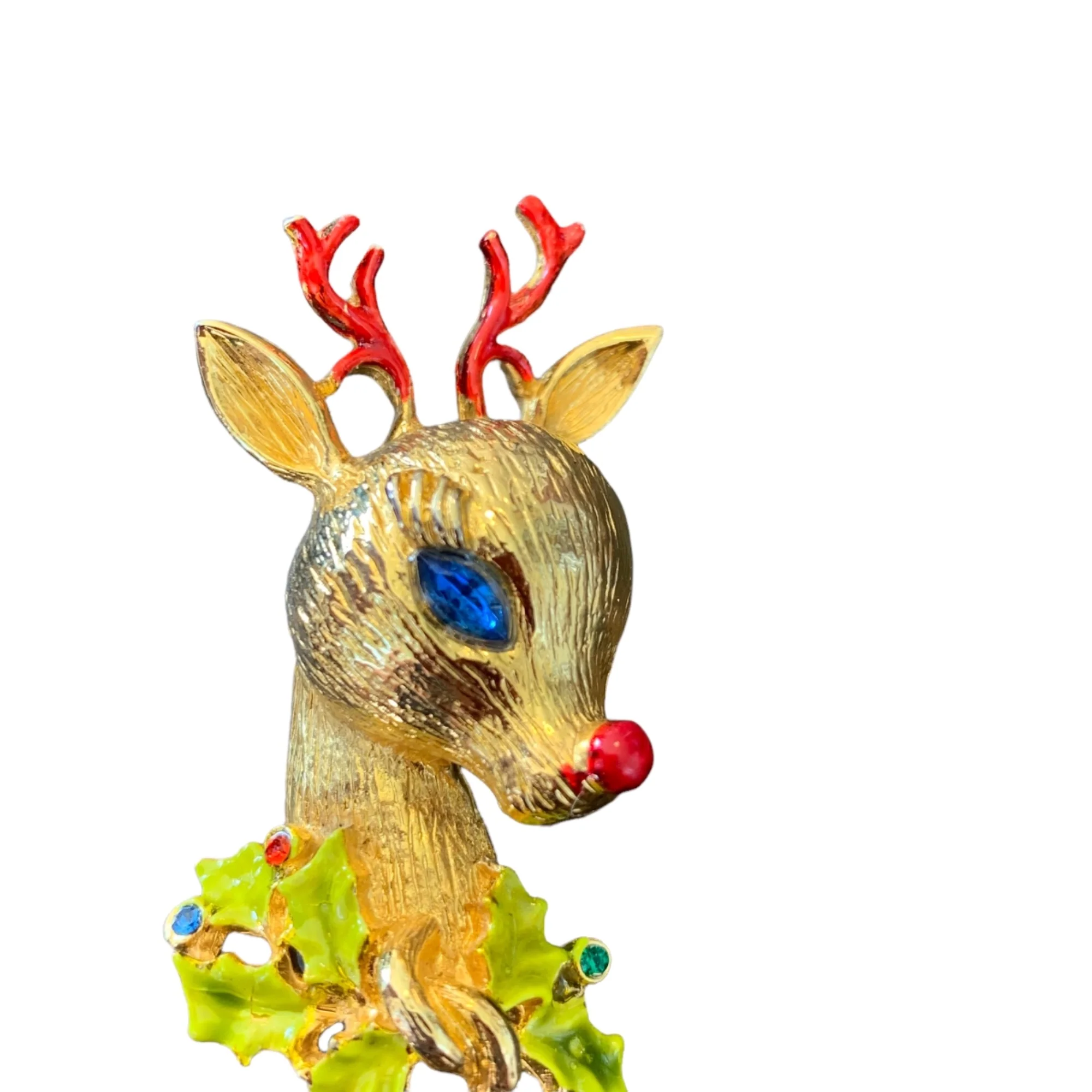 50s/60s Enamel Figural Rudolph Red Nose Reindeer Brooch By Art - Image 8