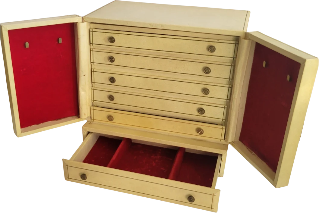 50s/60s Extra Large Jewelry Box Trunk With Six Tiers