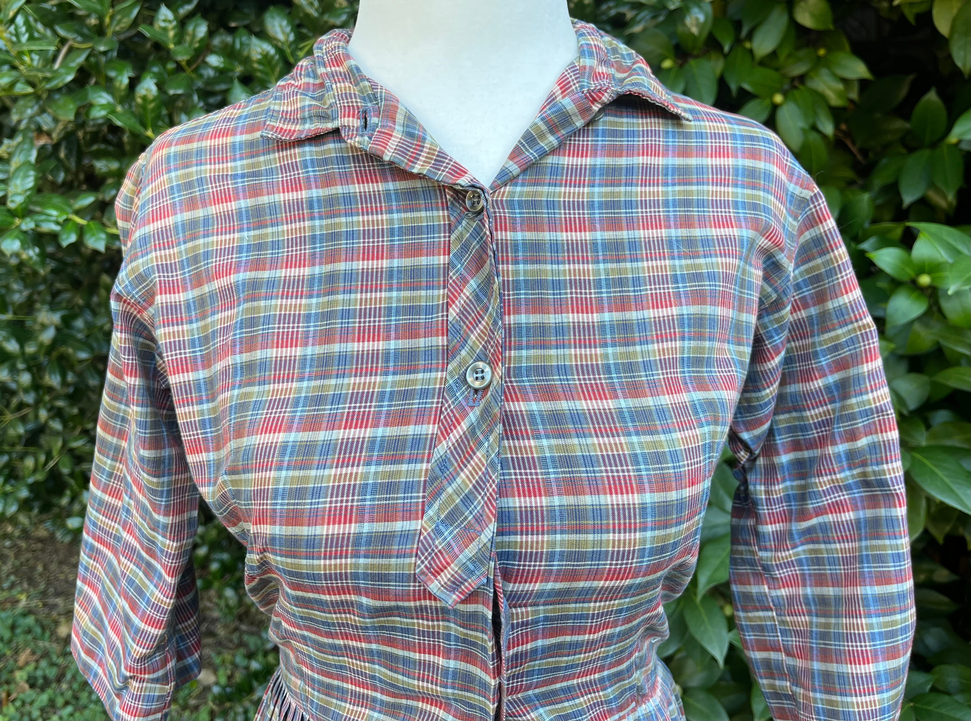 50s/60s Faded Madras Plaid Shirtwaist Dress By Serbin - Image 6