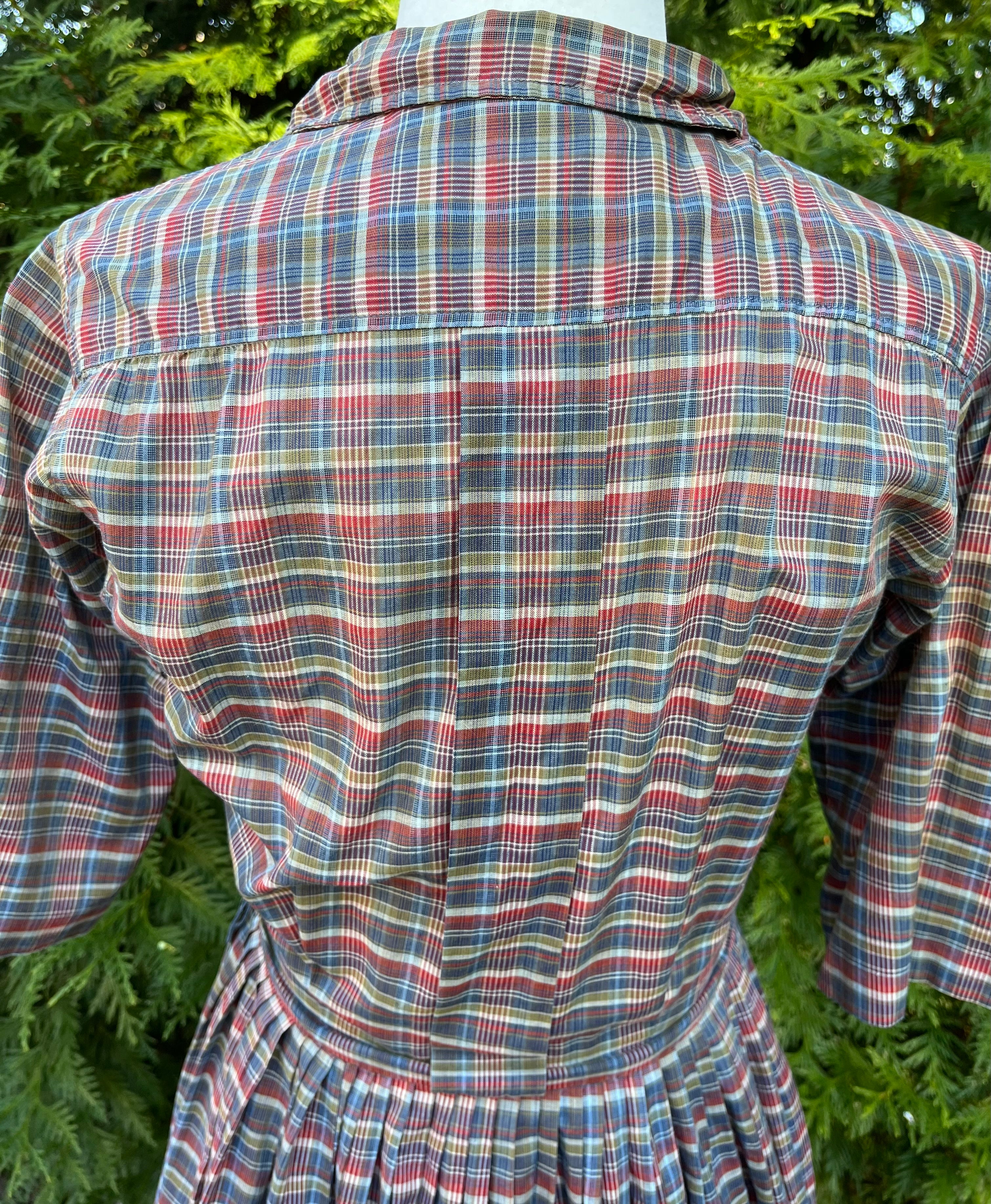 50s/60s Faded Madras Plaid Shirtwaist Dress By Serbin - Image 8