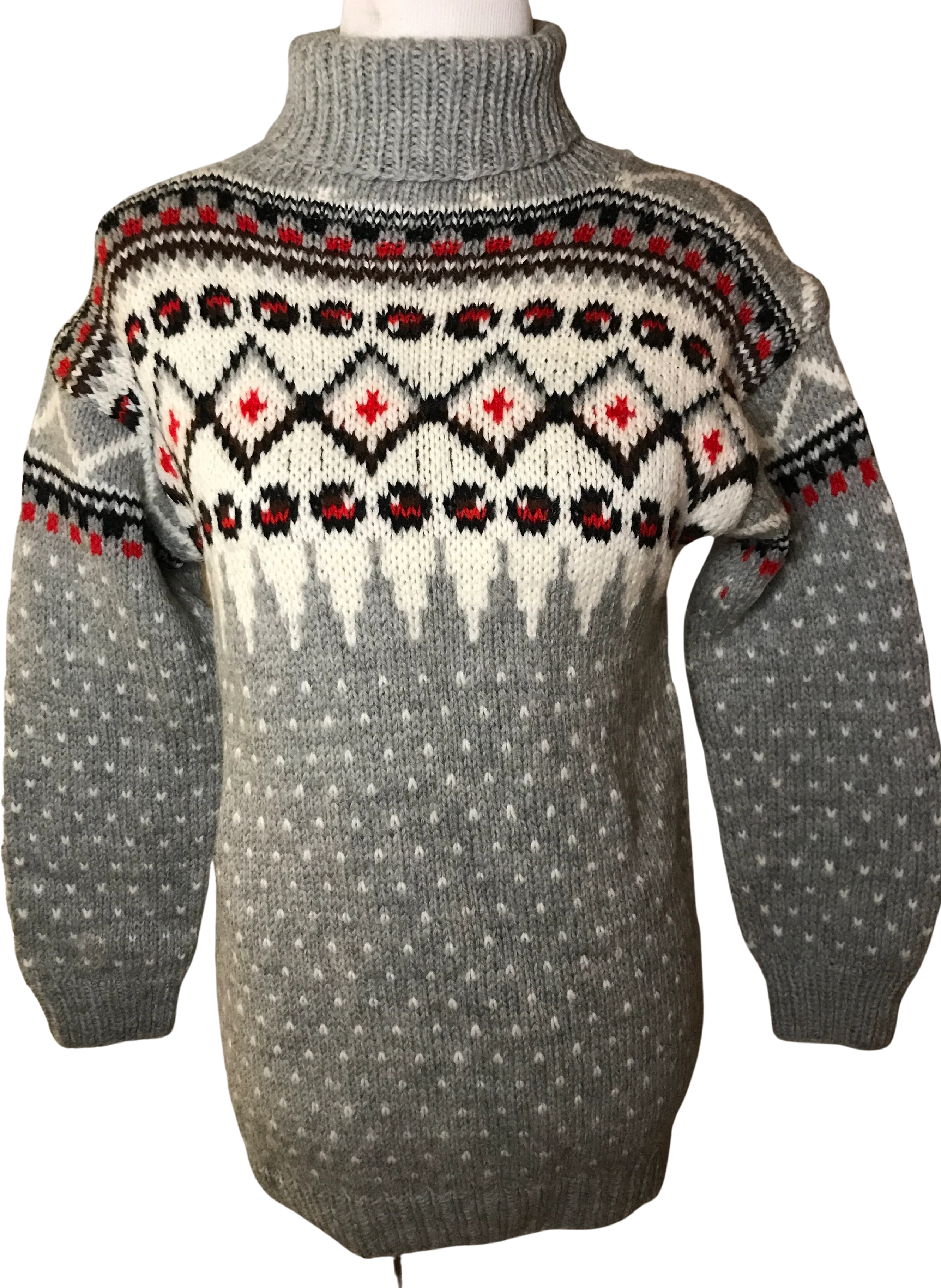 50s/60s Fair Isle Turtleneck Chunky Knit Fisherman Sweater