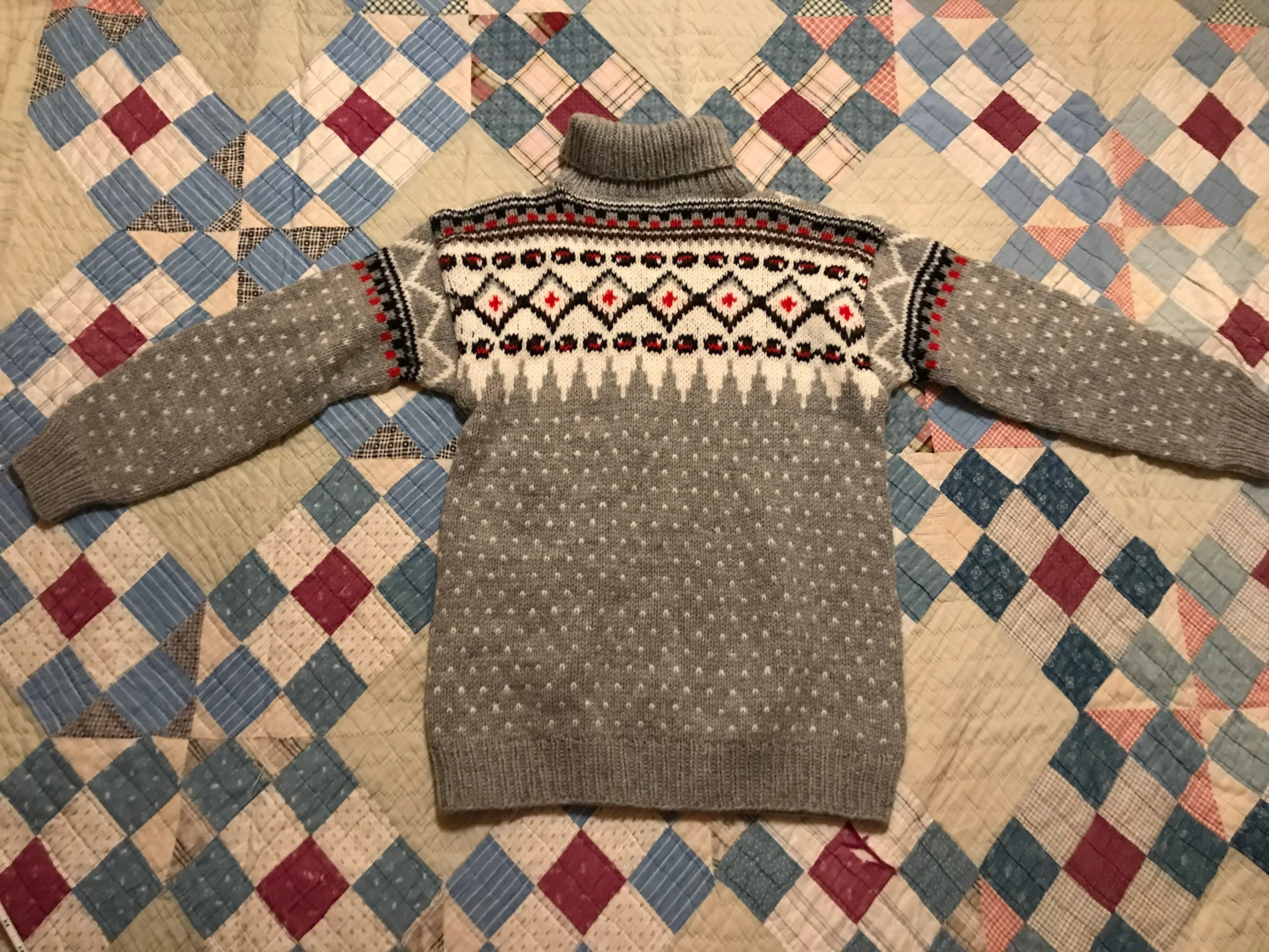 50s/60s Fair Isle Turtleneck Chunky Knit Fisherman Sweater - Image 6