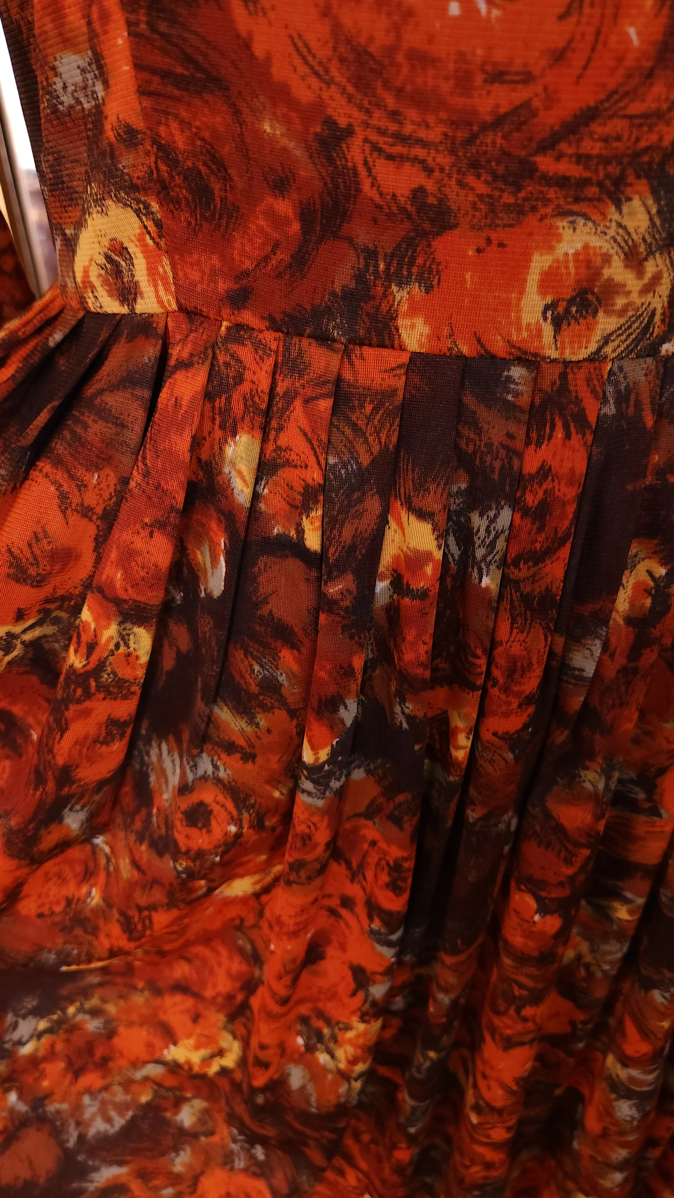 50s/60s Fall Floral Print Rayon Jersey Dress - Image 6