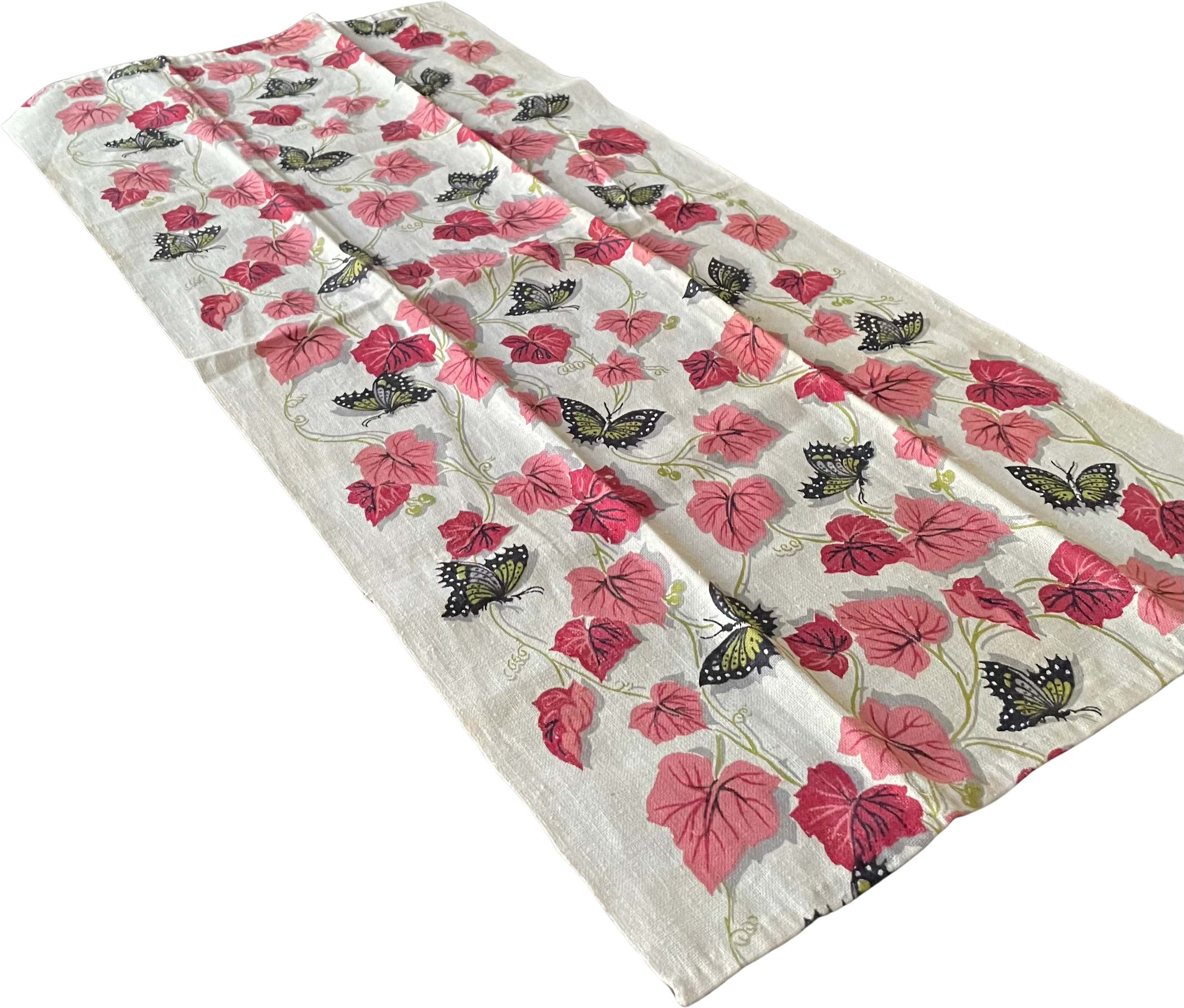50s/60s Floral Butterfly Dining Room Table Runner Burgundy