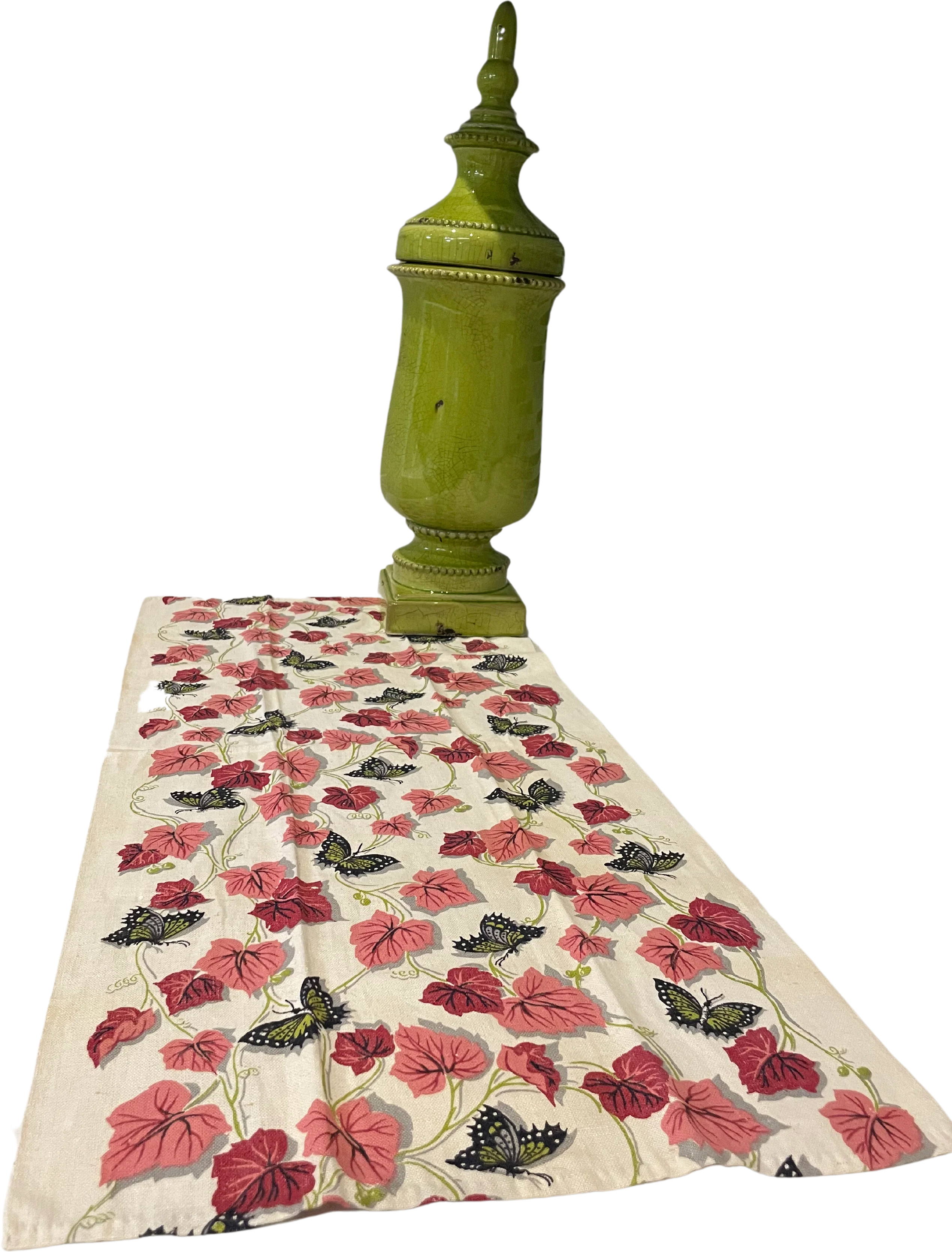 50s/60s Floral Butterfly Dining Room Table Runner Burgundy - Image 2