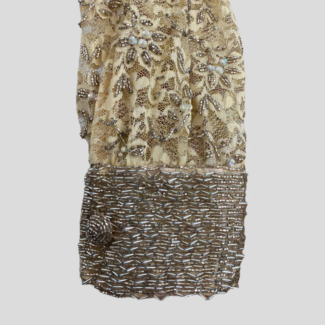50s/60s Floral Lace Long Sleeve Dress Beaded Collar By Jw Mays - Image 5
