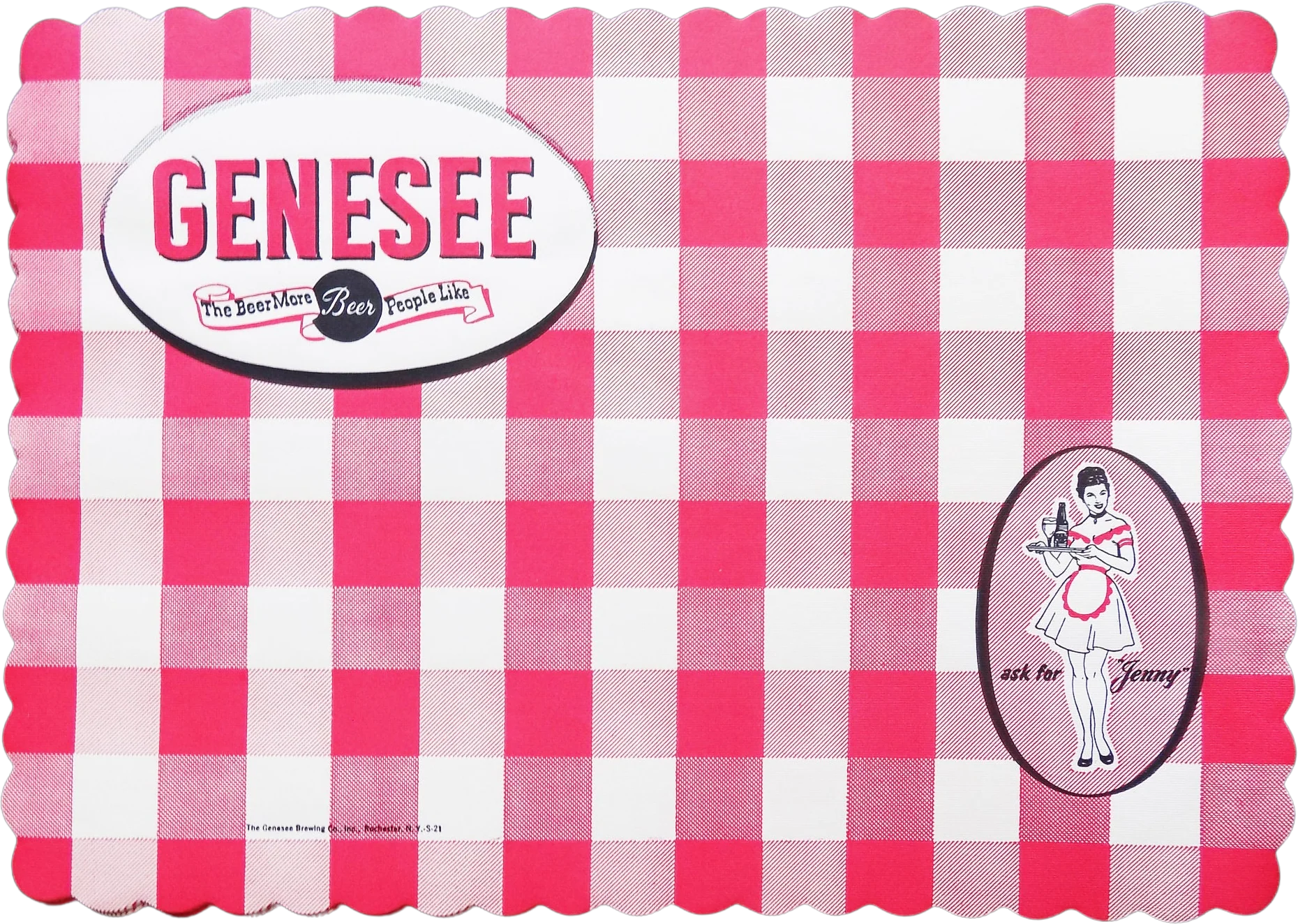 50s-60s Genesee Beer Paper Placemats Jenny Red Gingham Red Checker Bar Beer Rochester New York Party Stag Wedding