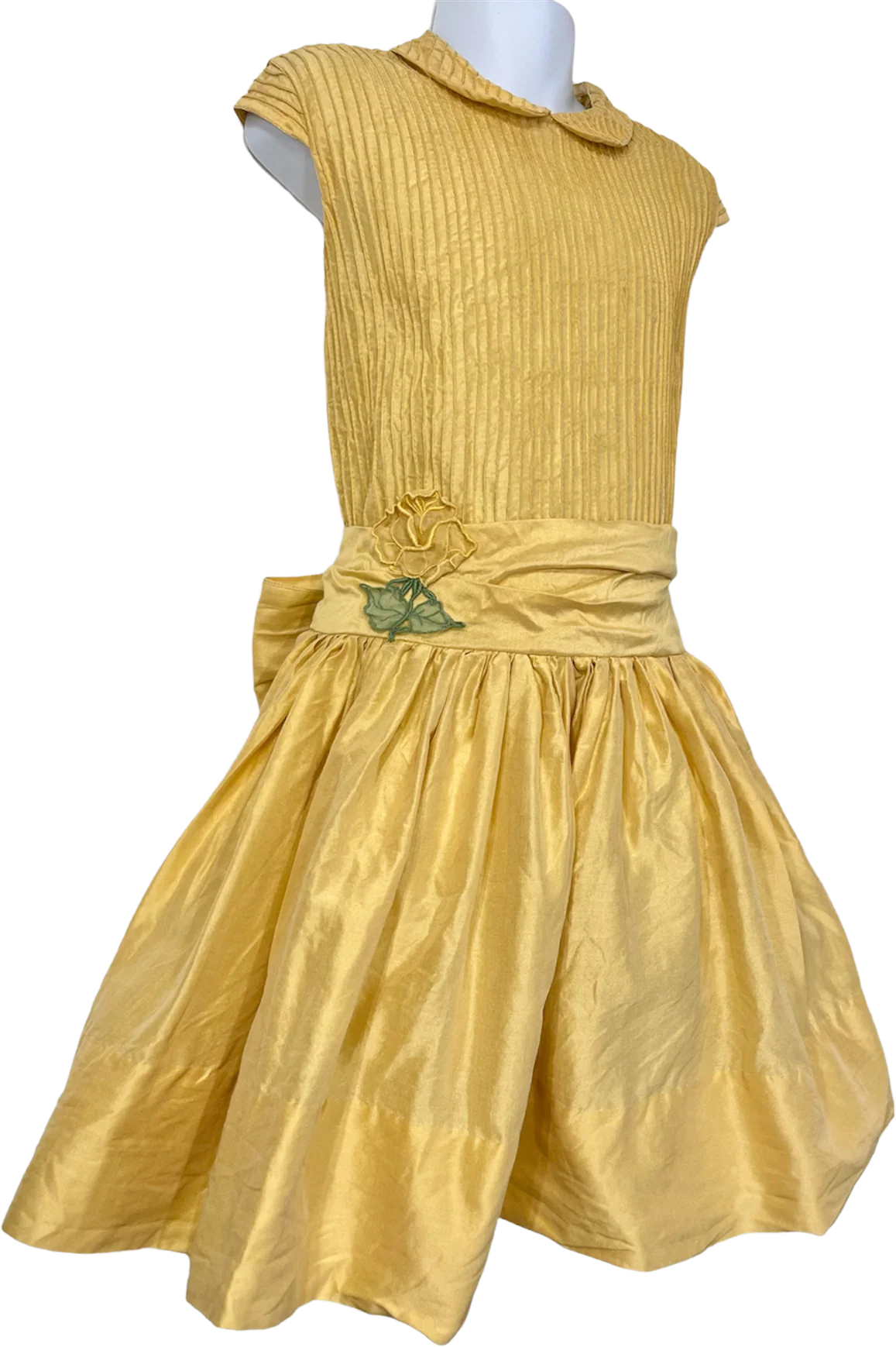 50s/60s Girls' Yellow Rose Fit And Flare Dress By Elena Diran