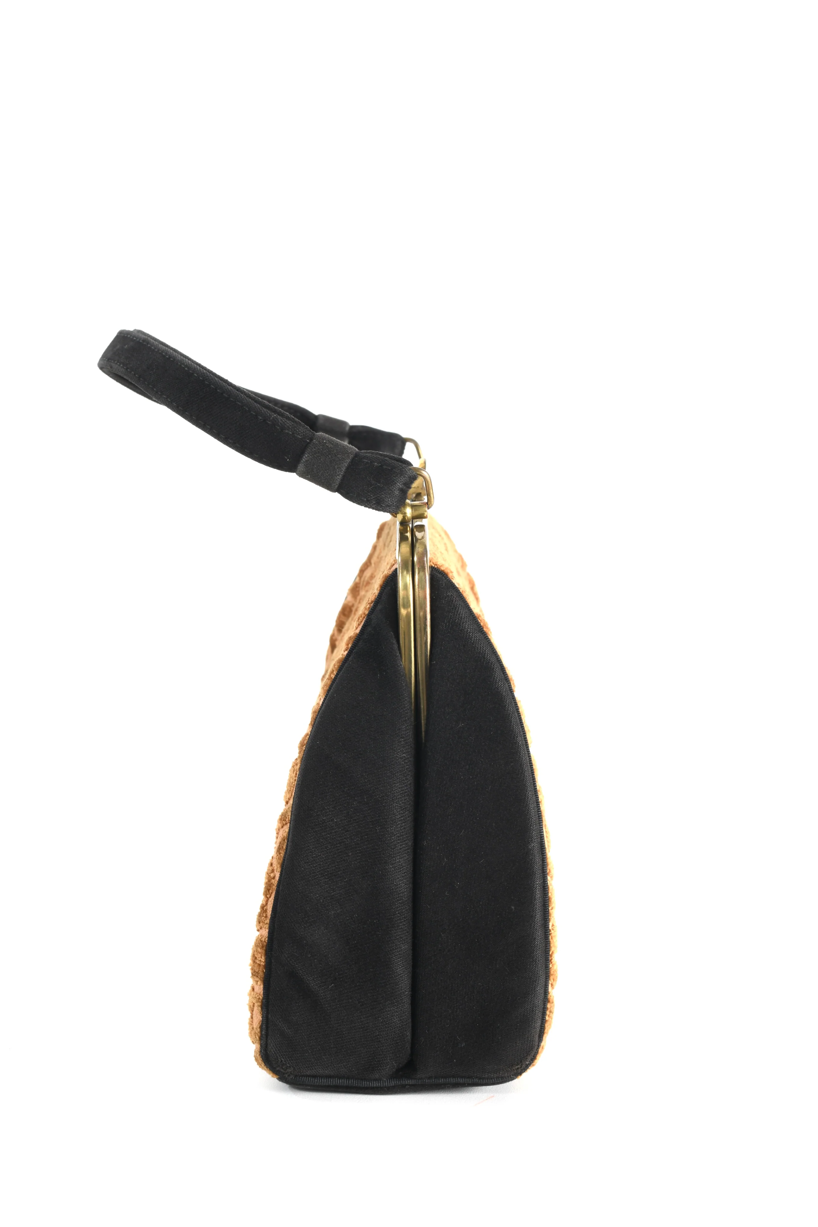 50s/60s Gold Black Cut Velvet Floral Carpetbag Purse - Image 4
