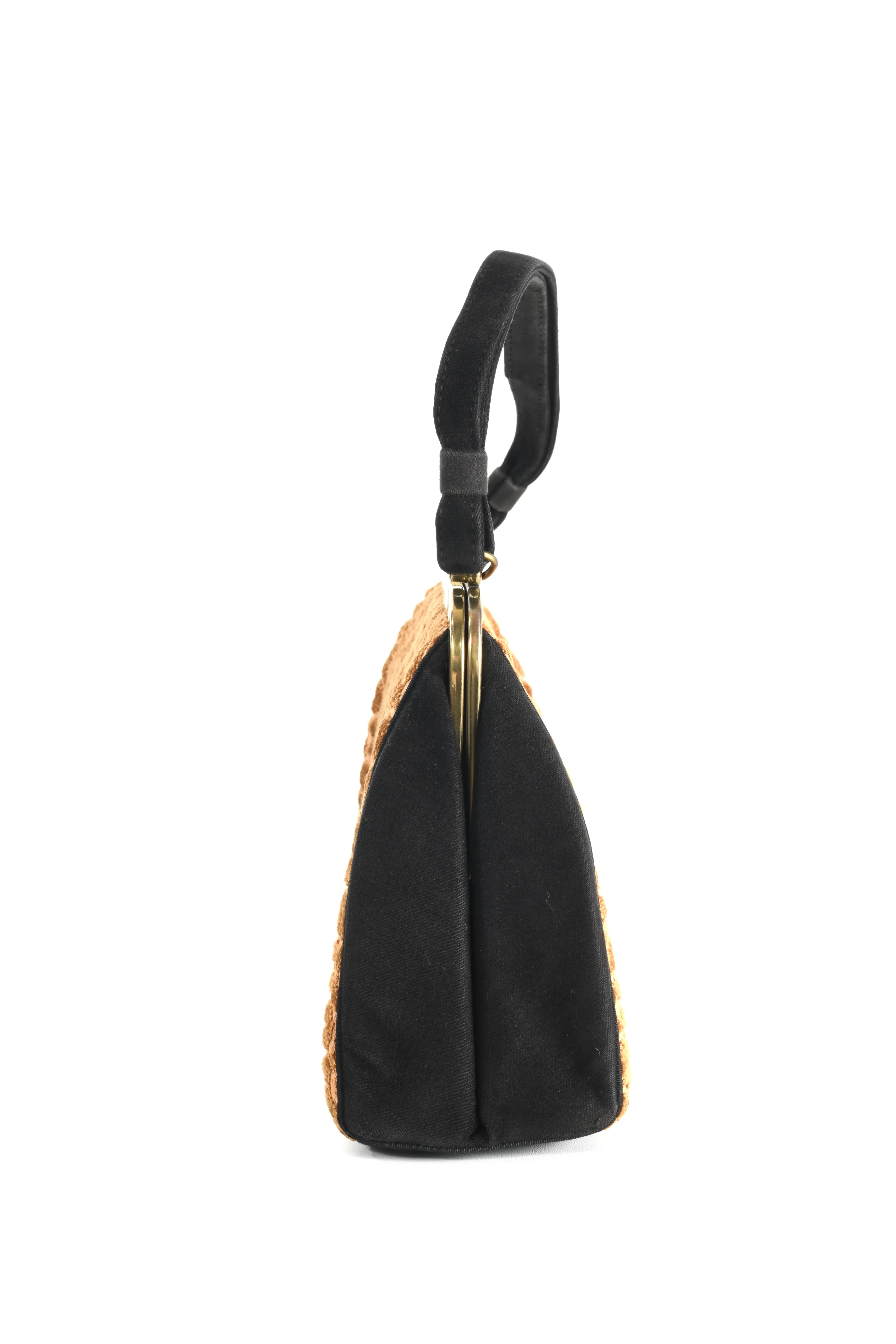 50s/60s Gold Black Cut Velvet Floral Carpetbag Purse - Image 5