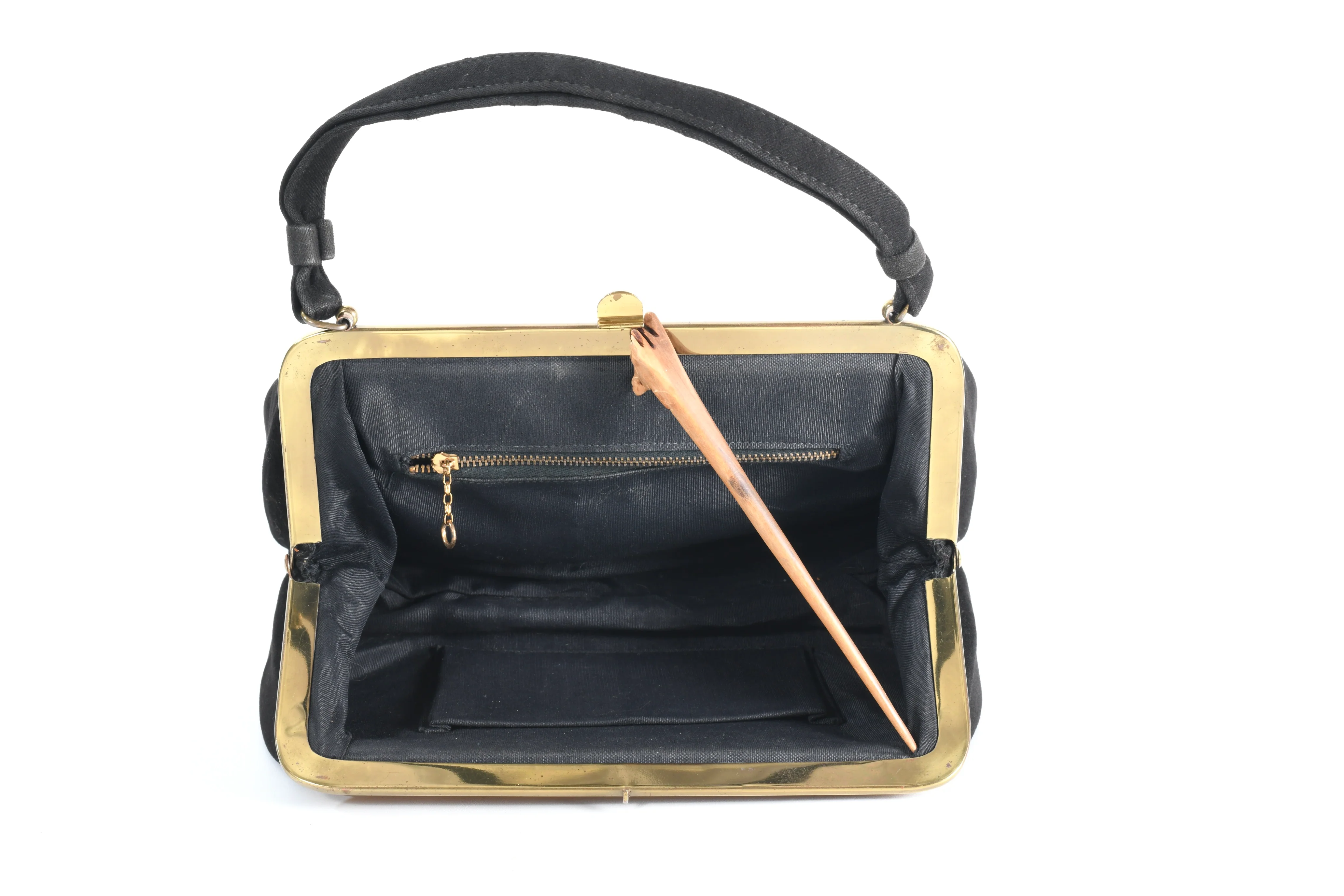 50s/60s Gold Black Cut Velvet Floral Carpetbag Purse - Image 7