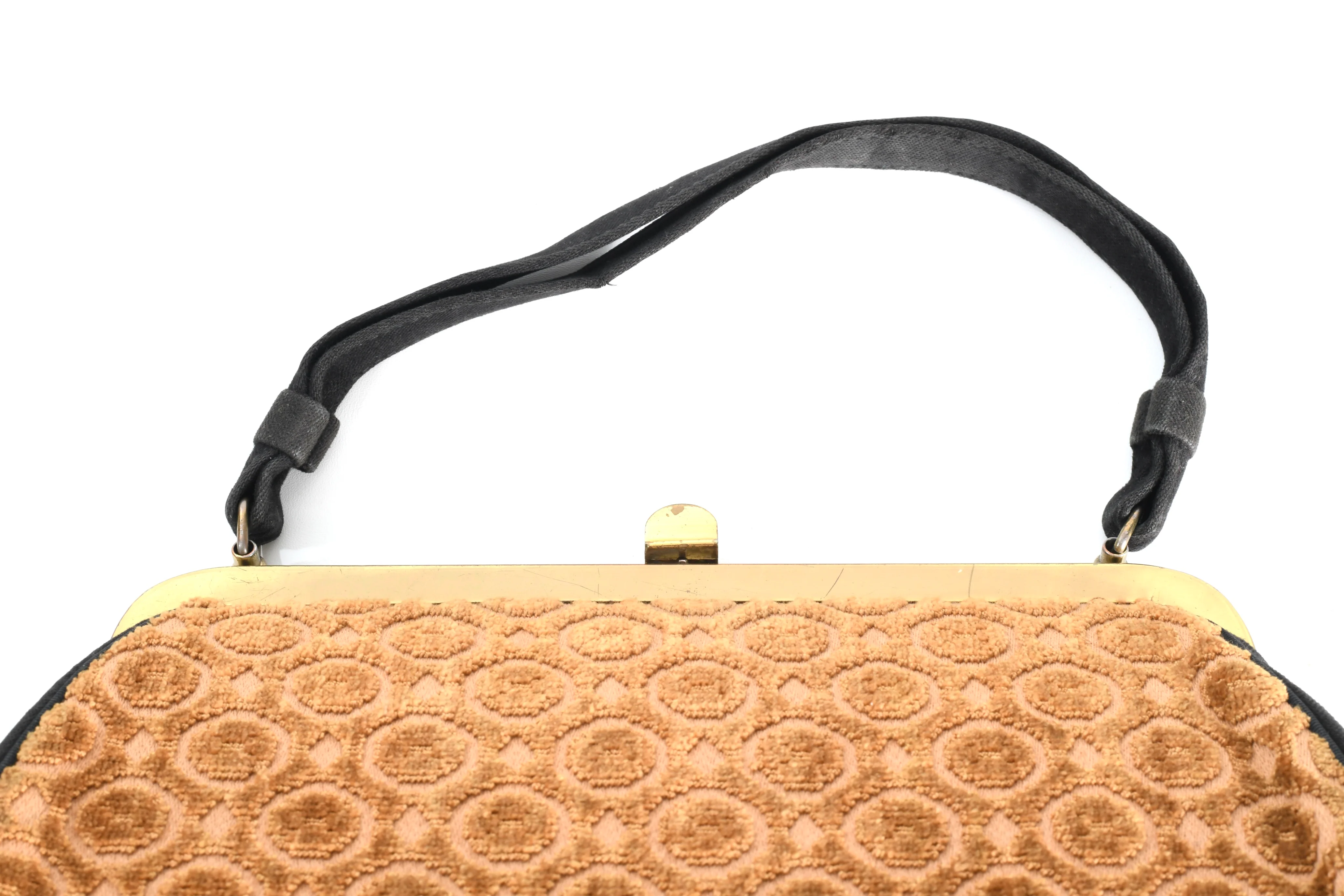 50s/60s Gold Black Cut Velvet Floral Carpetbag Purse - Image 9