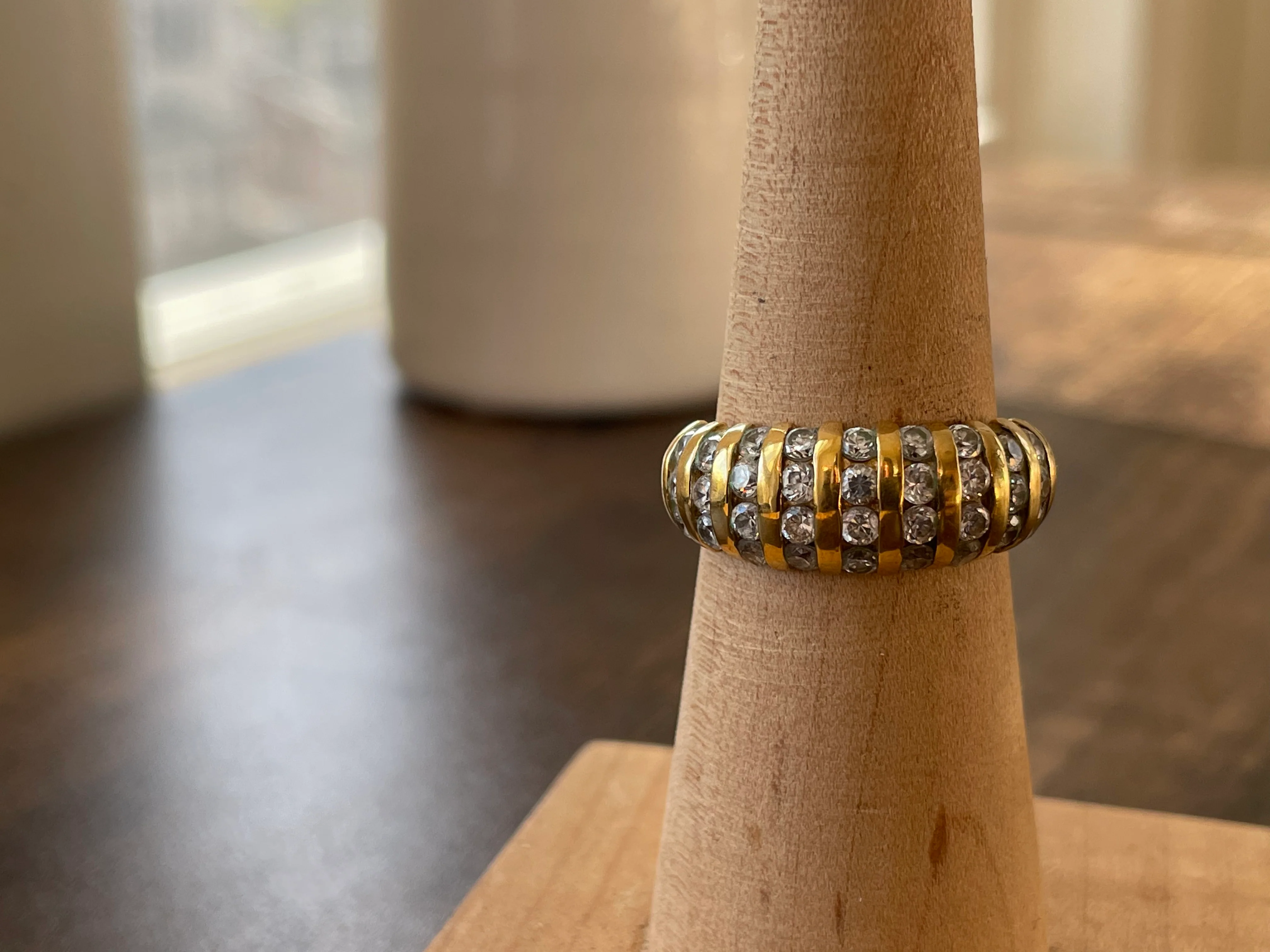 50s/60s Gold Vermeil And Cz Thick Ring Band - Image 9