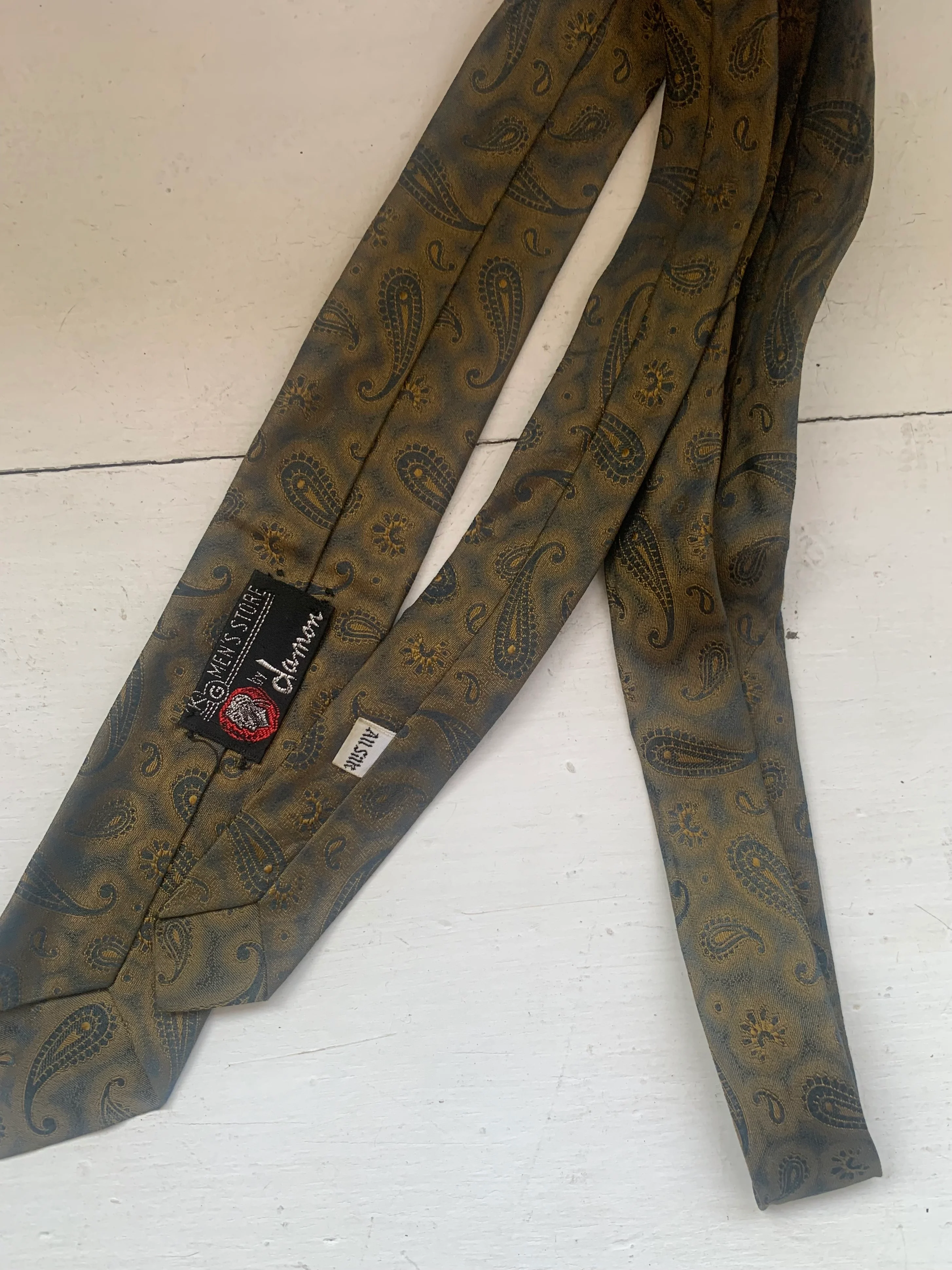 50s/60s Golden Green Blue Paisley Necktie Silk Tie By Kg Mens Store Damon - Image 3