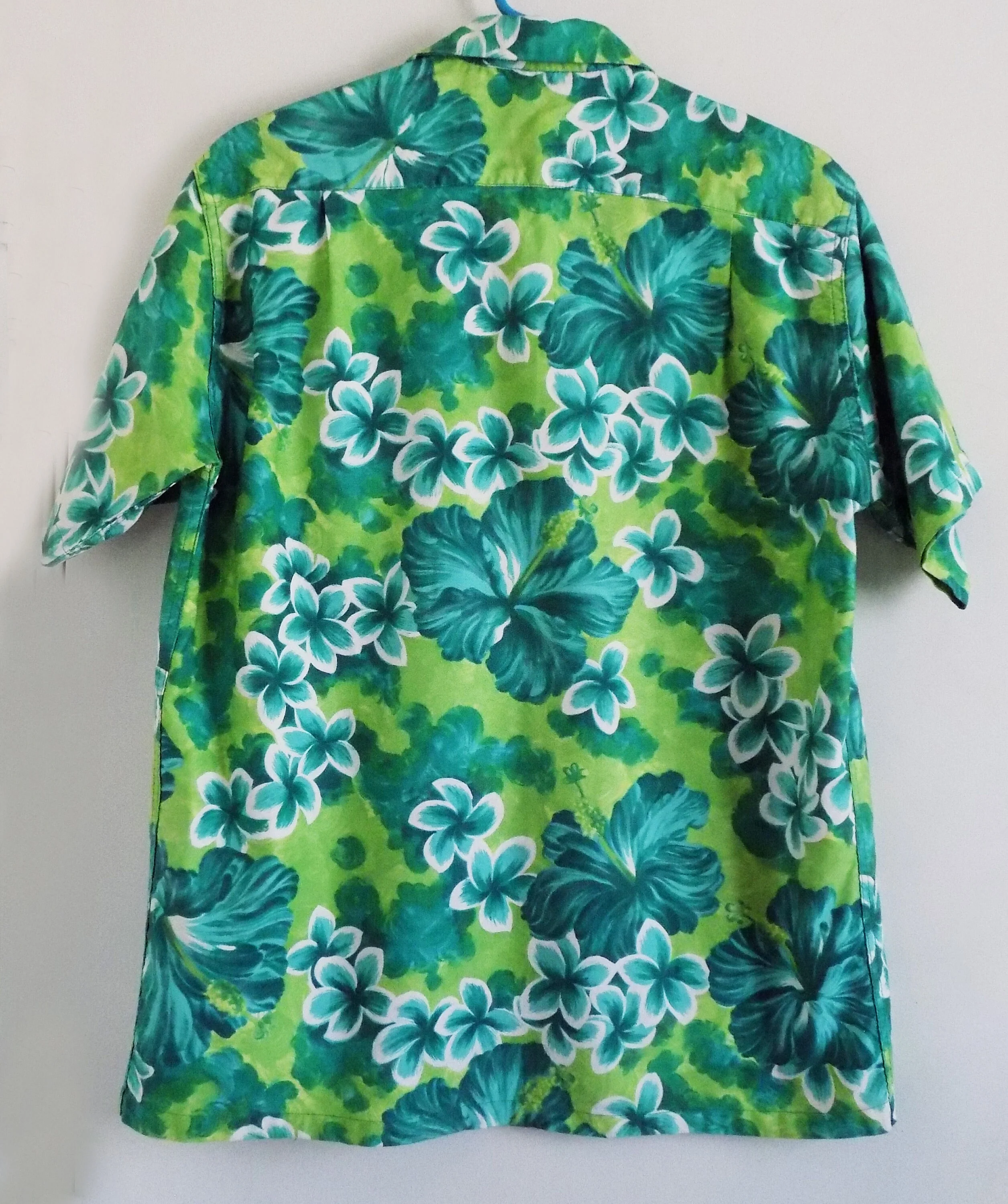 50s 60s Green and Turquoise Floral Hawaiian Shirt Made In Hawaii Cotton Metal Buttons - Image 5