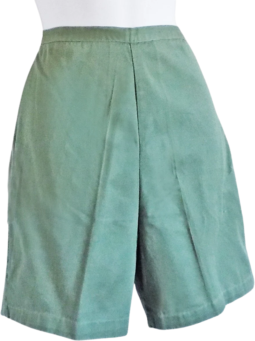 50s-60s Green Cotton Twill Shorts Atomic Side Metal Zipper Khaki No Pocket 28" Waist M No Label No Flaws