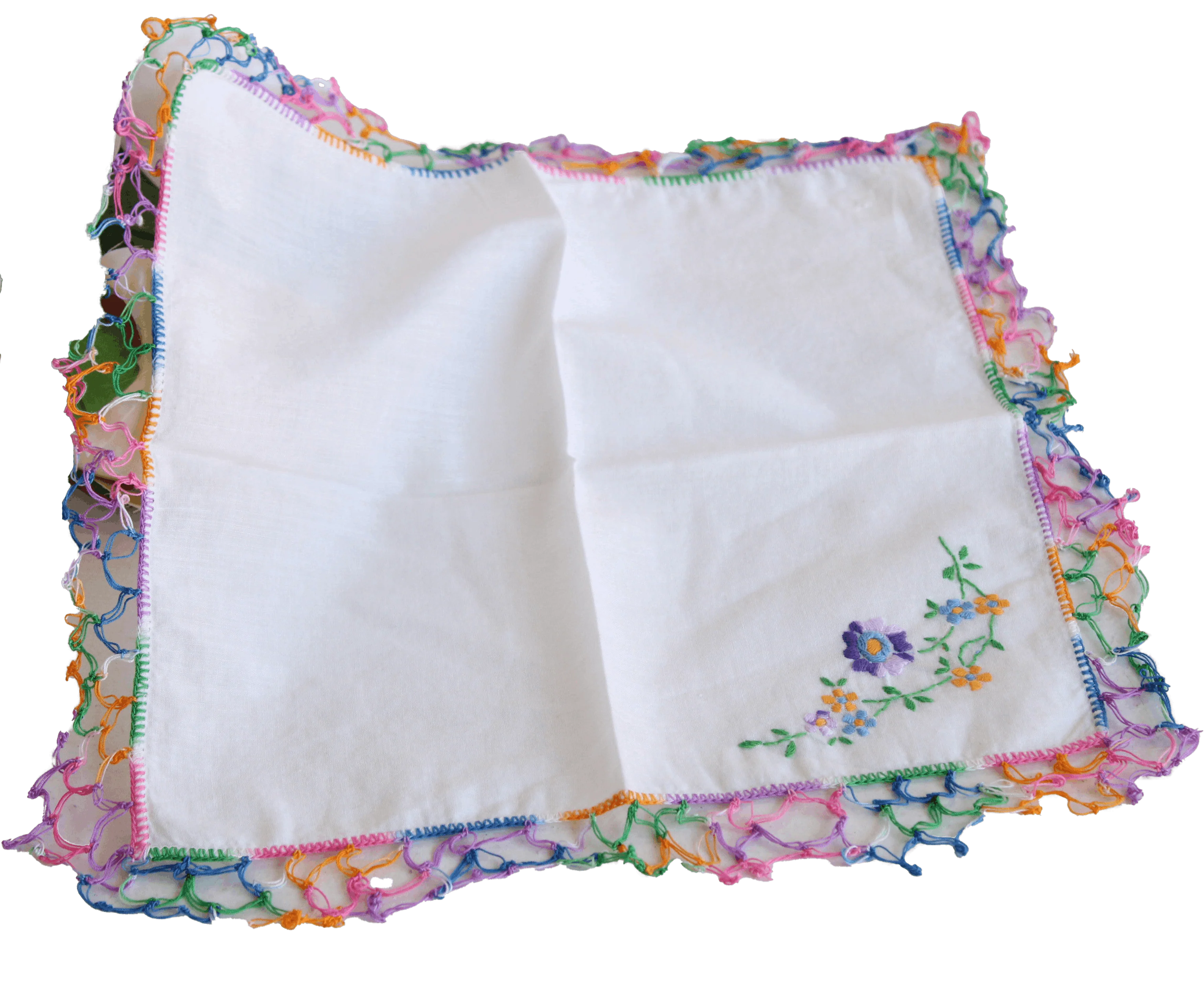 50s/60s Handkerchief With Rainbow Crochet Trim