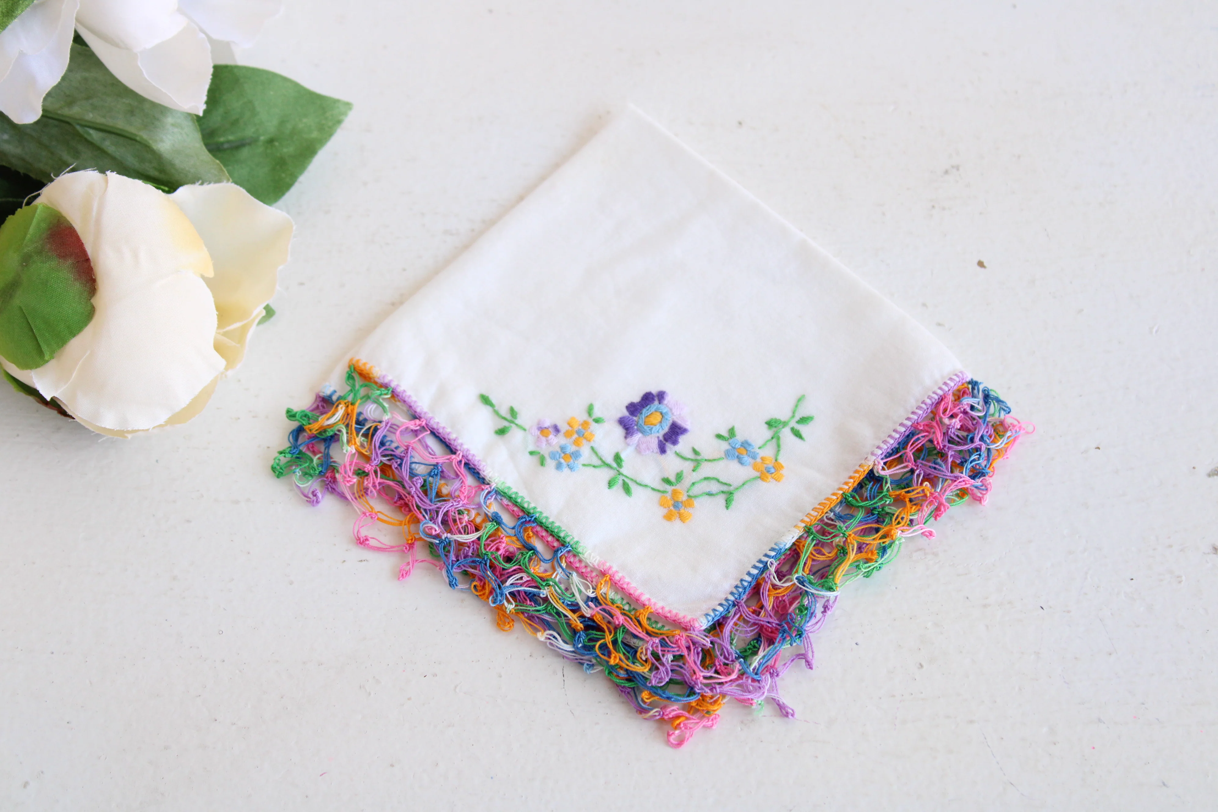 50s/60s Handkerchief With Rainbow Crochet Trim - Image 3