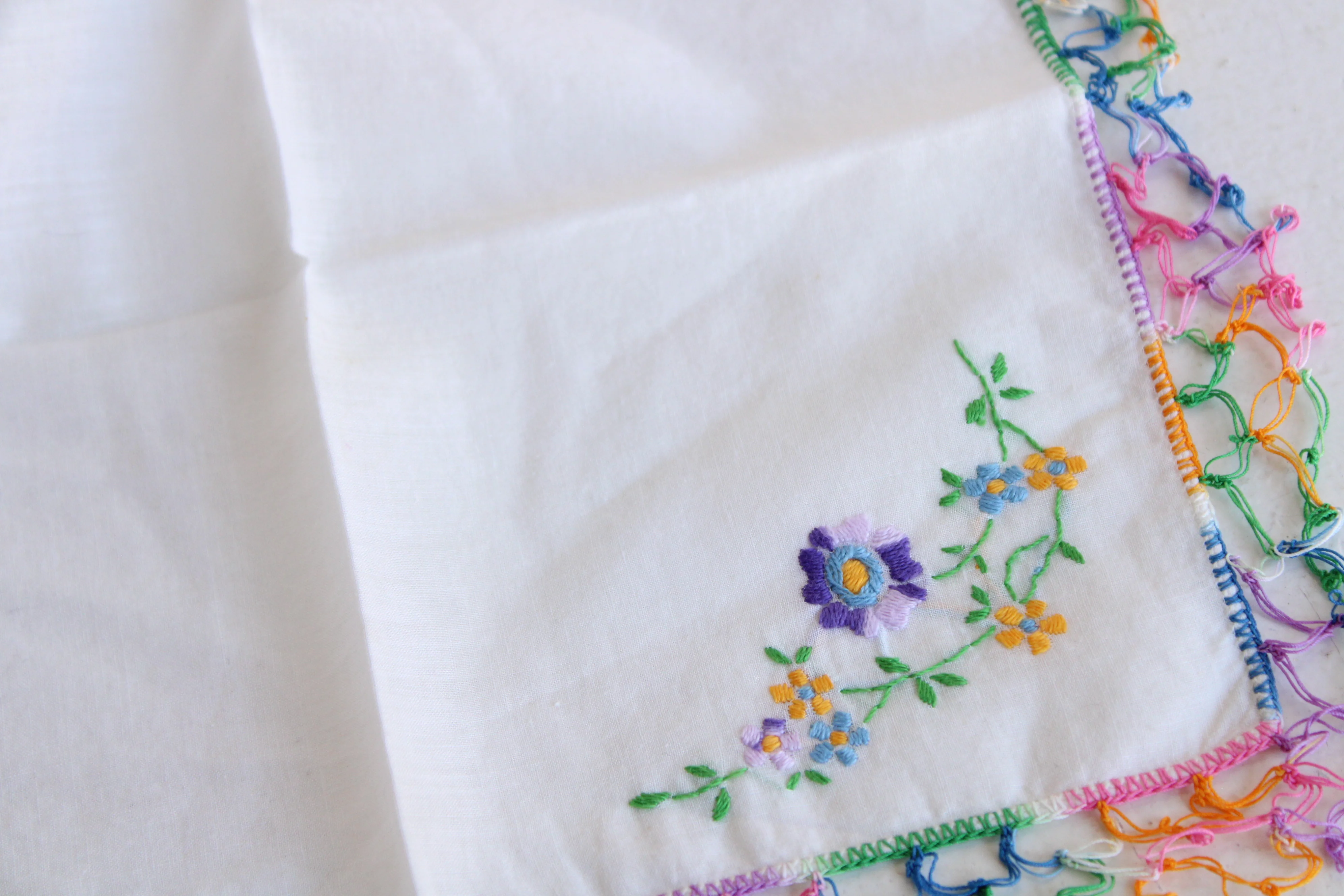 50s/60s Handkerchief With Rainbow Crochet Trim - Image 8