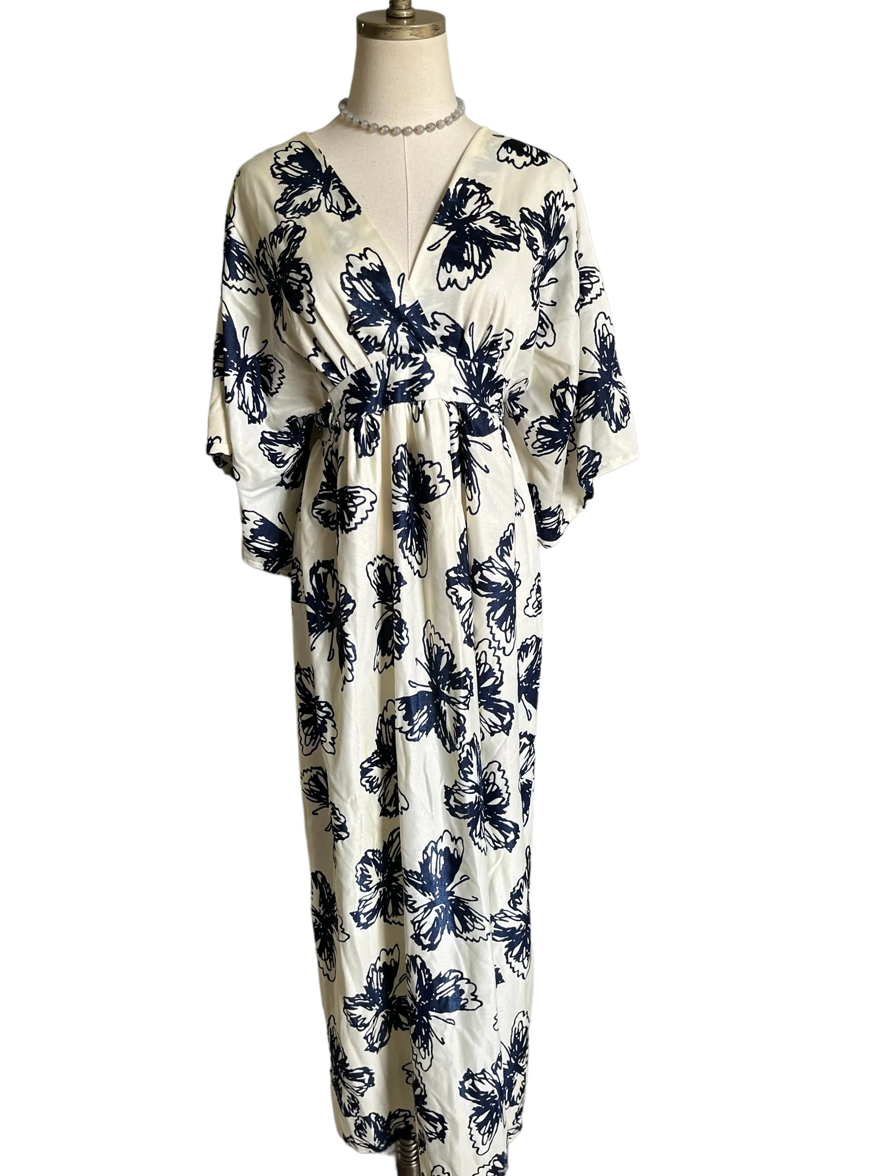 50s/60s Homemade Butterfly Print Empirewaist Dress - Image 12