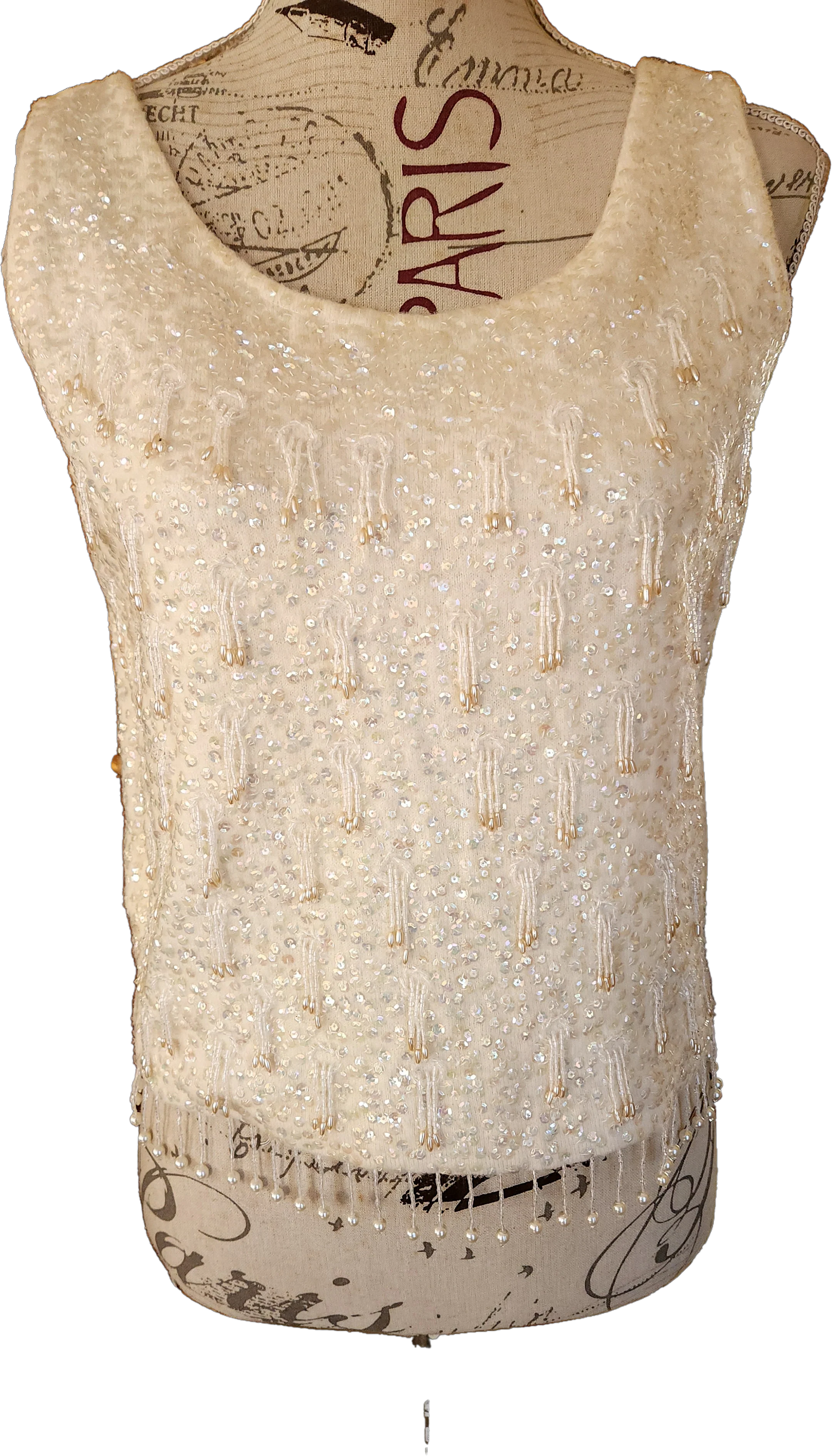 50s/60s Irridescent Sequin Top With Pearl Tassles Fringe by Miles Sweaters
