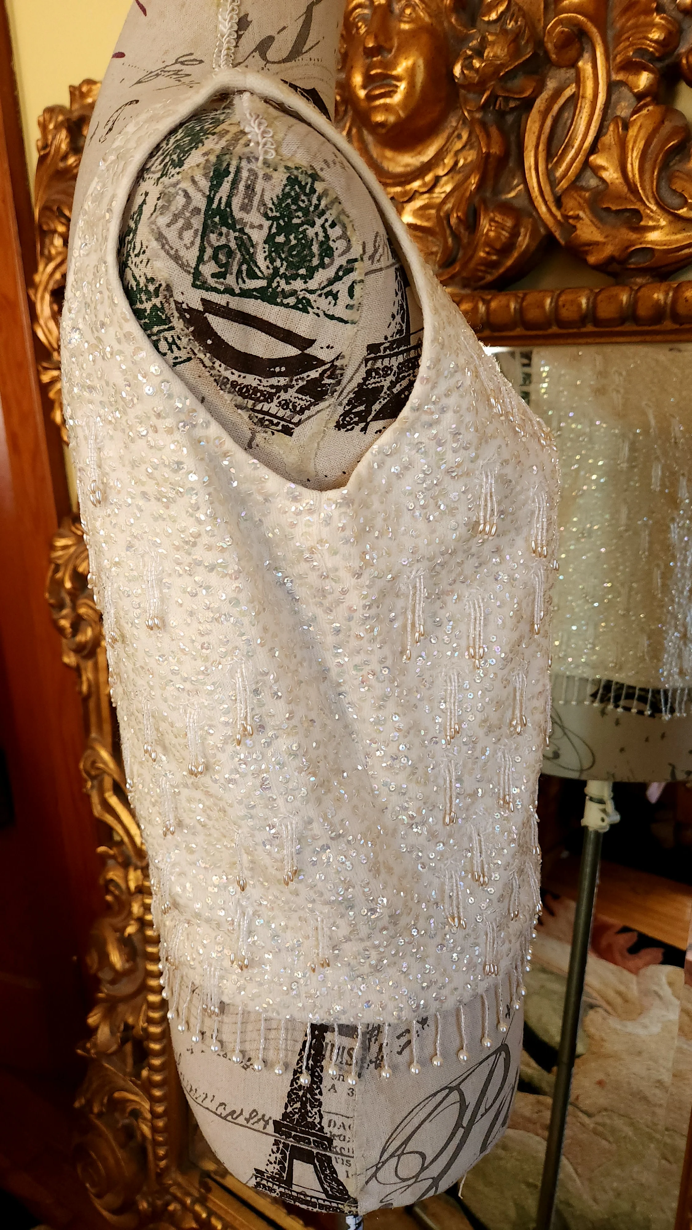 50s/60s Irridescent Sequin Top With Pearl Tassles Fringe by Miles Sweaters - Image 4