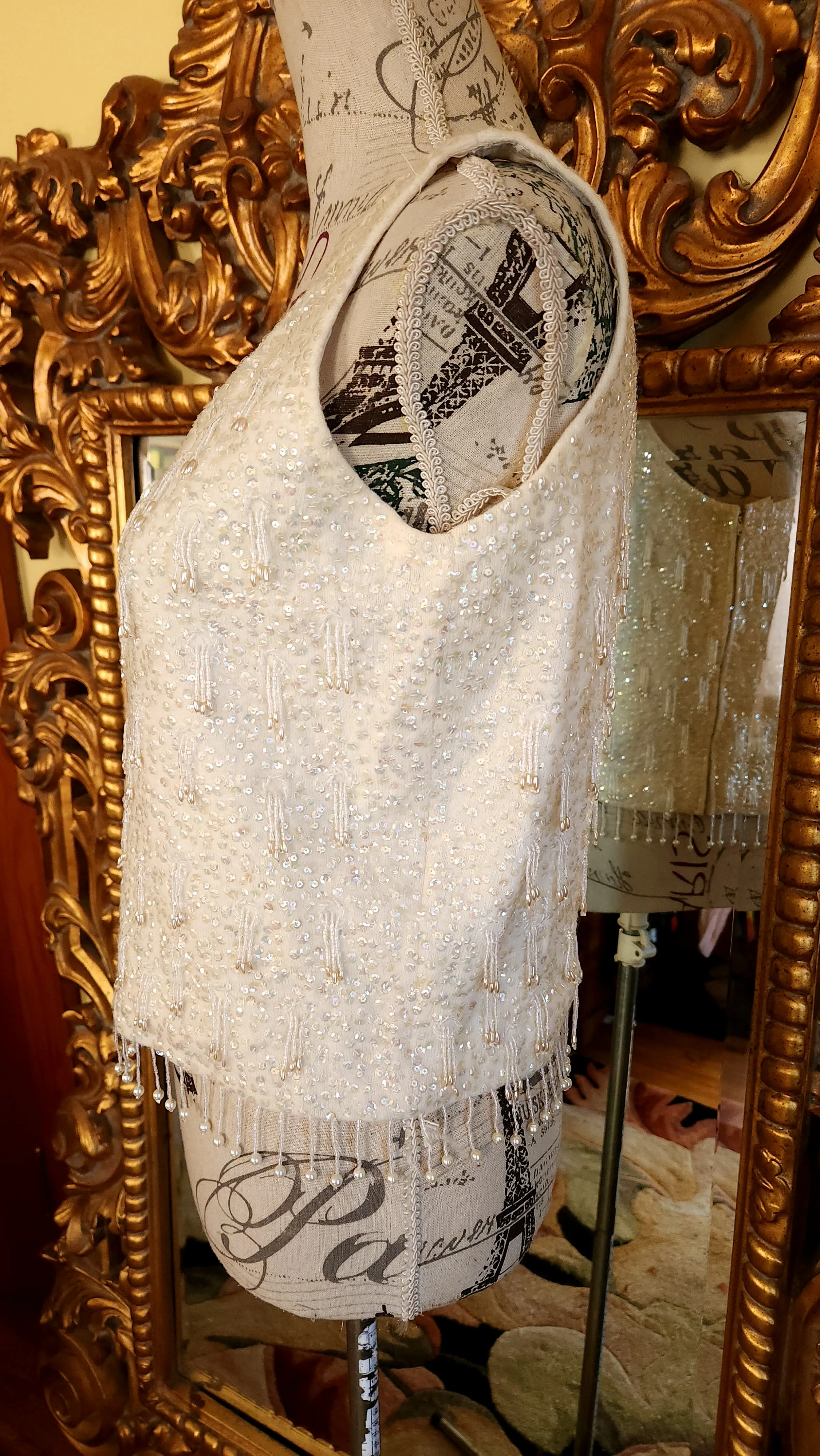 50s/60s Irridescent Sequin Top With Pearl Tassles Fringe by Miles Sweaters - Image 5