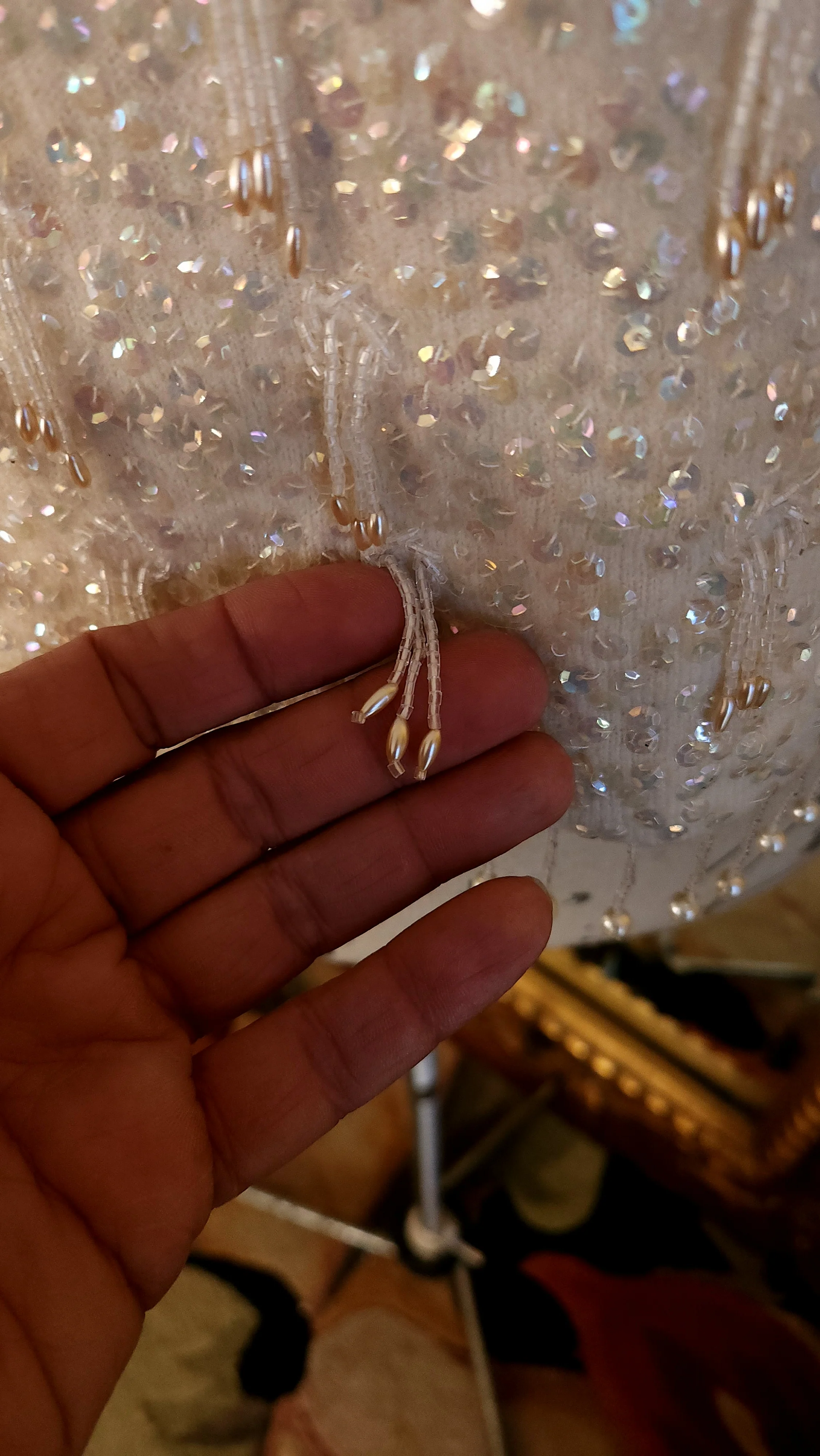 50s/60s Irridescent Sequin Top With Pearl Tassles Fringe by Miles Sweaters - Image 6