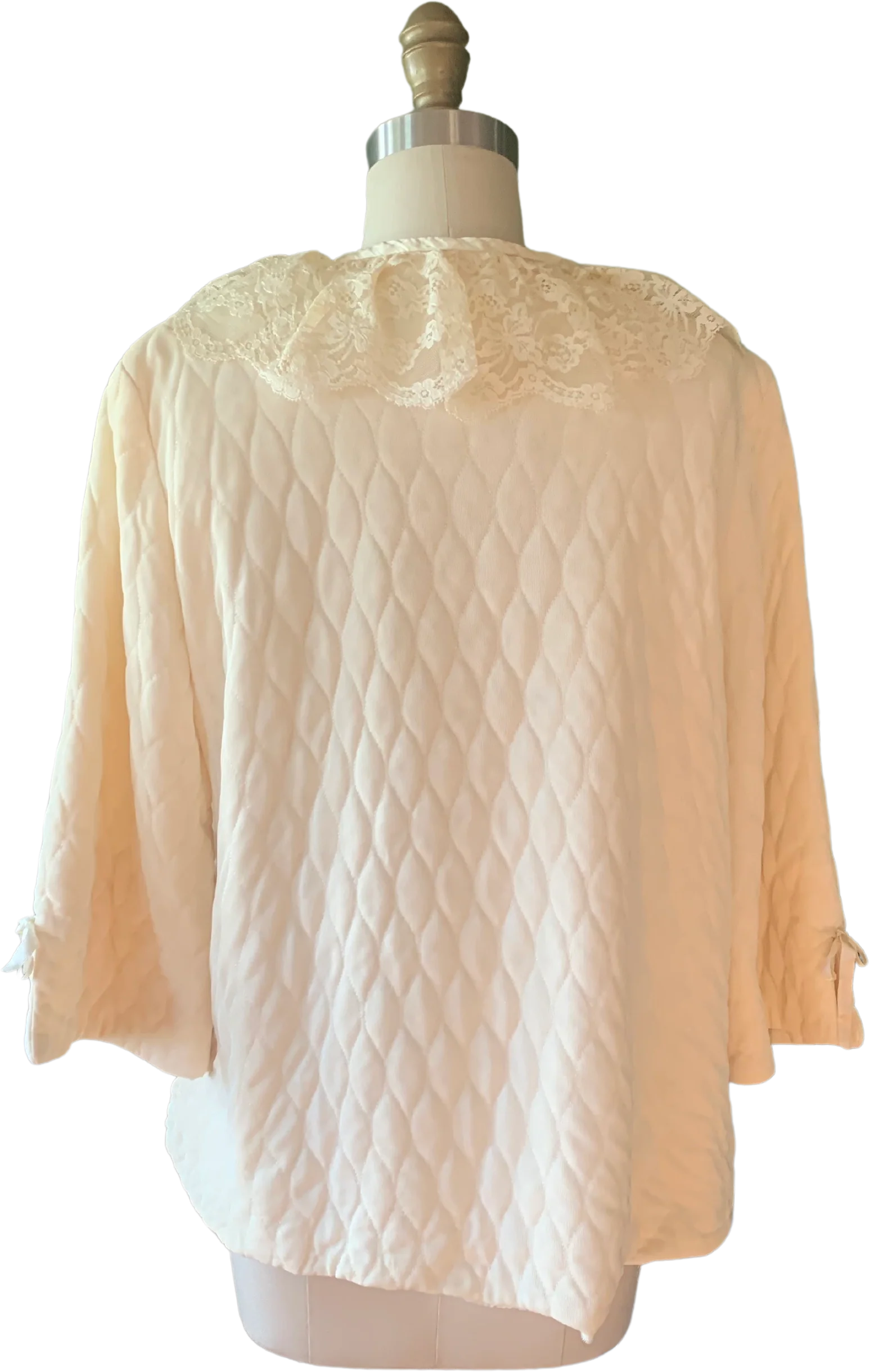 50s/60s Ivory Quilted Nylon And Lace Bed Jacket - Image 2