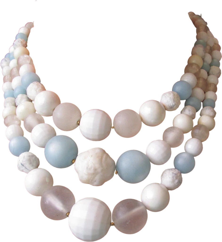 50s 60s Karu Arke Fifth Avenue Designer Three Strand Necklace In Pale Blue and White Mrs. Maisel