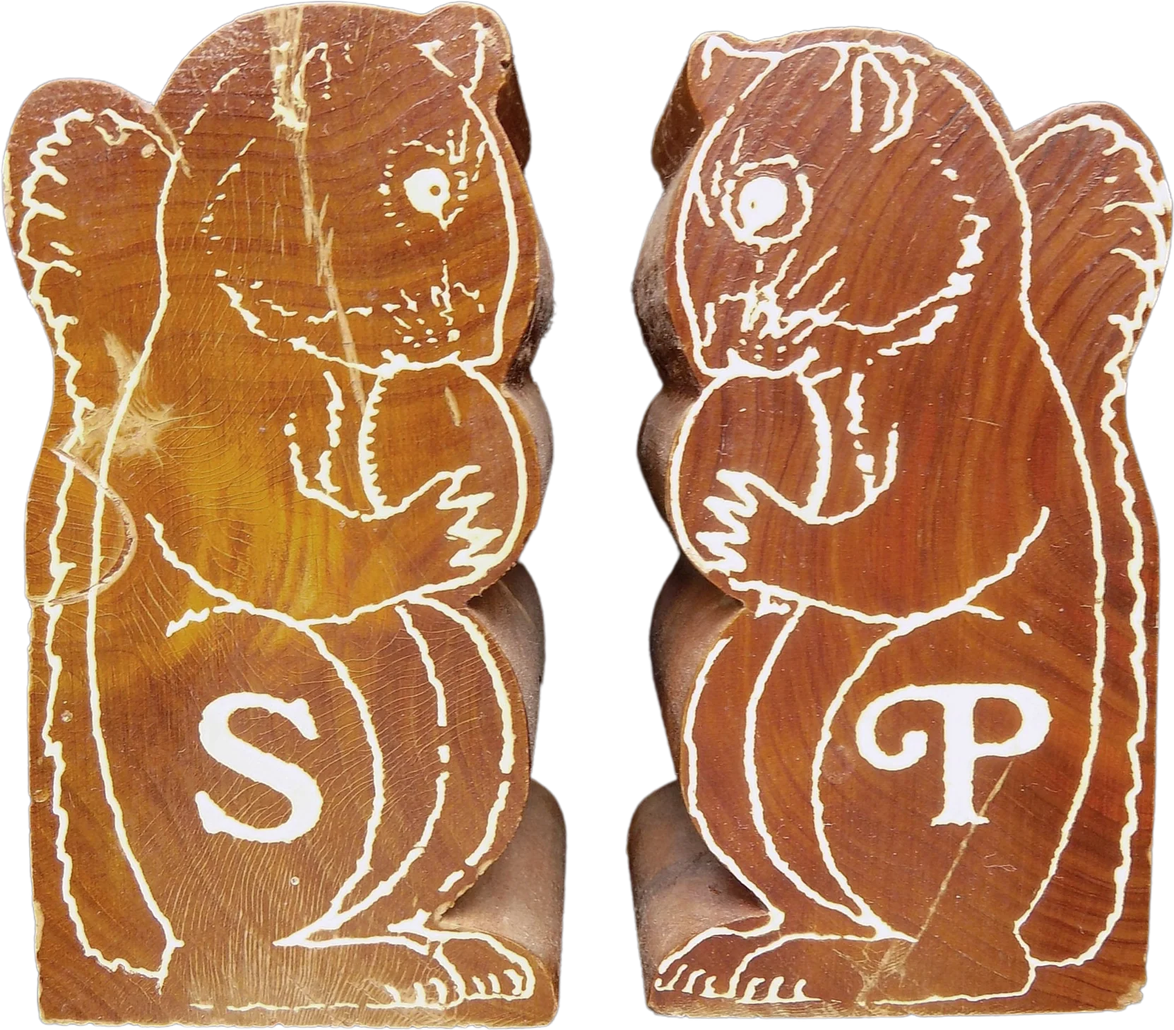 50s 60s Las Vegas Wooden Squirrel Salt and Pepper Shakers Kitchen Dining Rustic