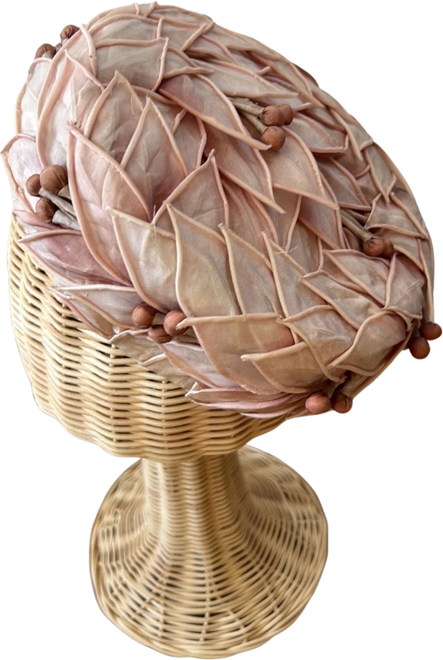 50s/60s Leaves Pink Floal Pillbox Hat