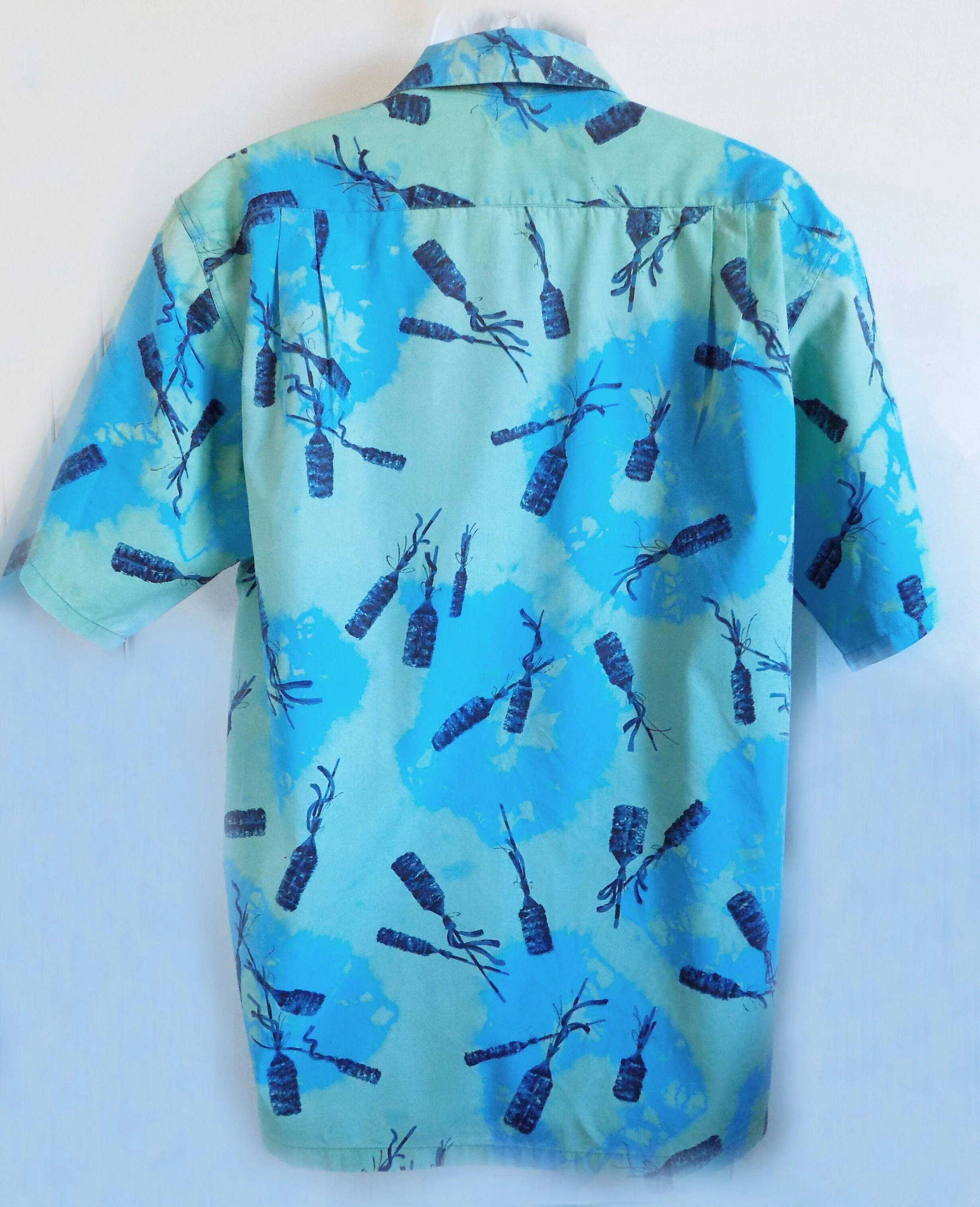 50s 60s Loop Collar Holo Holo Tropical Shirt Tie Dyed Blue Green Torches - Image 2