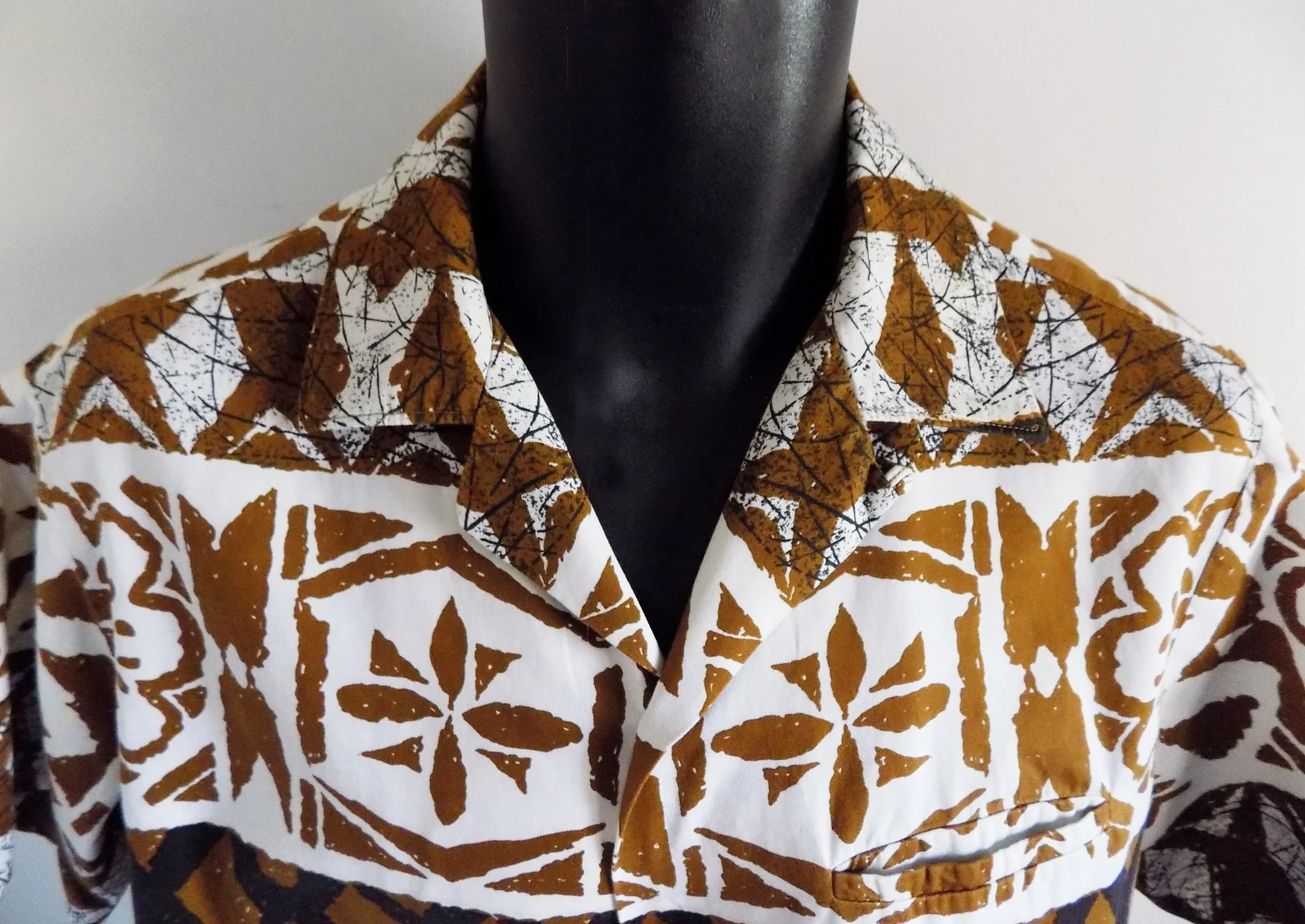 50s-60s Loop Collar Tropical Shirt Brown - Image 3