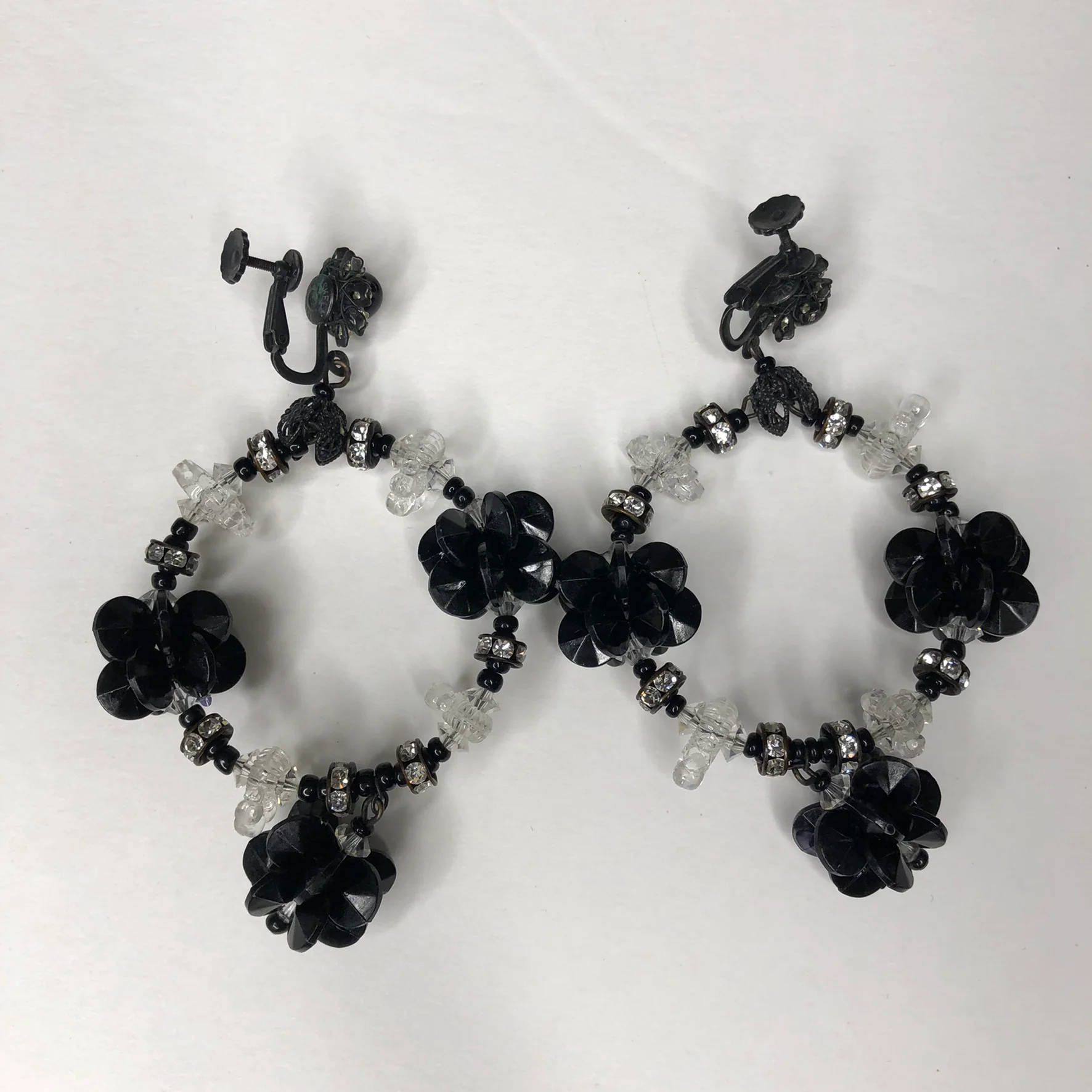 50s/60s Lucite Beads Rhinestones Chandelier Hoop Earrings By Miriam Haskell - Image 3