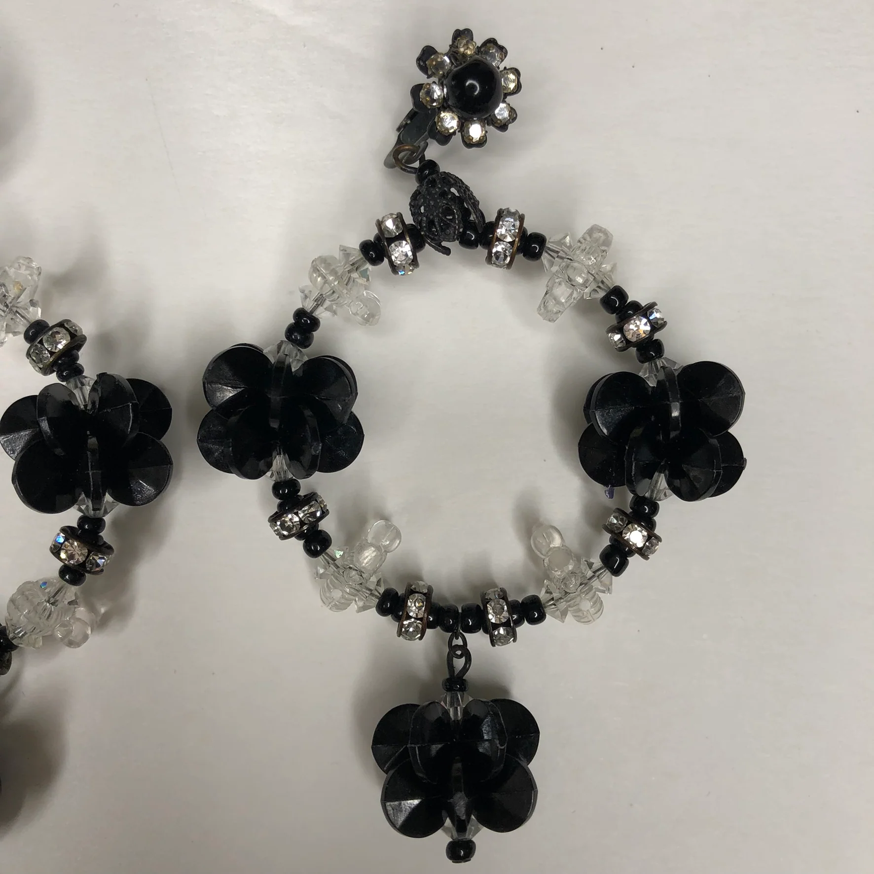 50s/60s Lucite Beads Rhinestones Chandelier Hoop Earrings By Miriam Haskell - Image 4