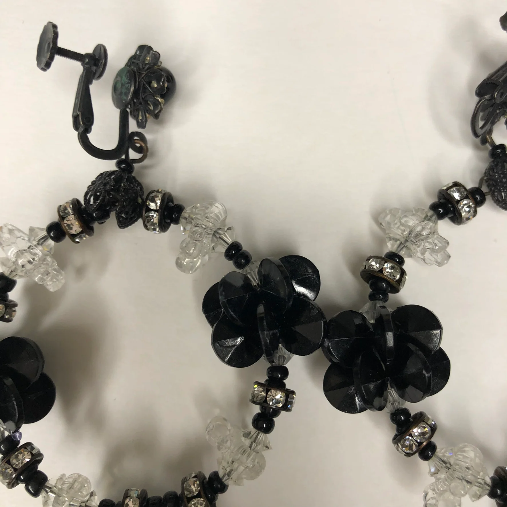 50s/60s Lucite Beads Rhinestones Chandelier Hoop Earrings By Miriam Haskell - Image 6