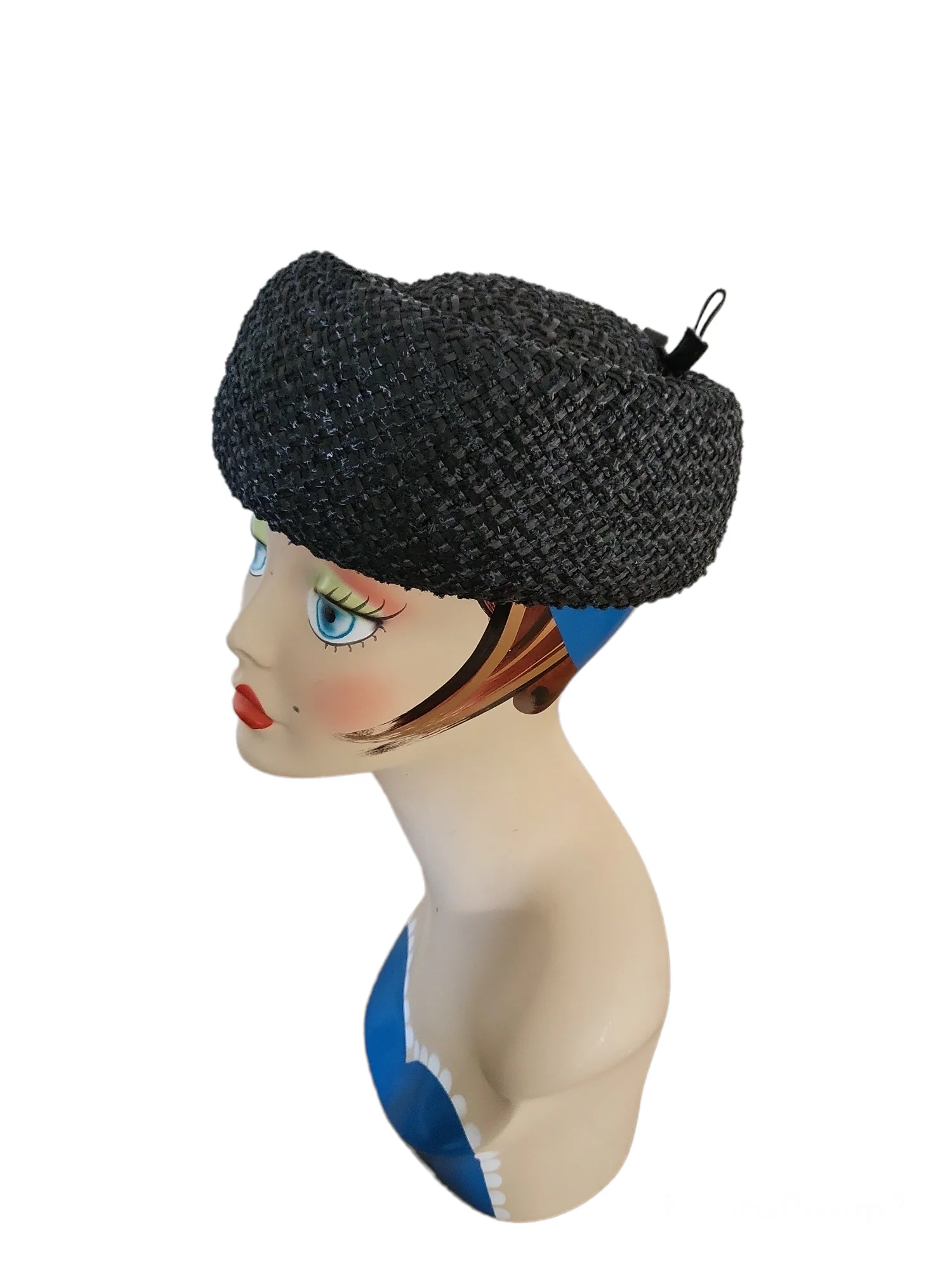 50s/60s Mcm Black Raffia Straw Pillbox Hat By Mccurdys - Image 4