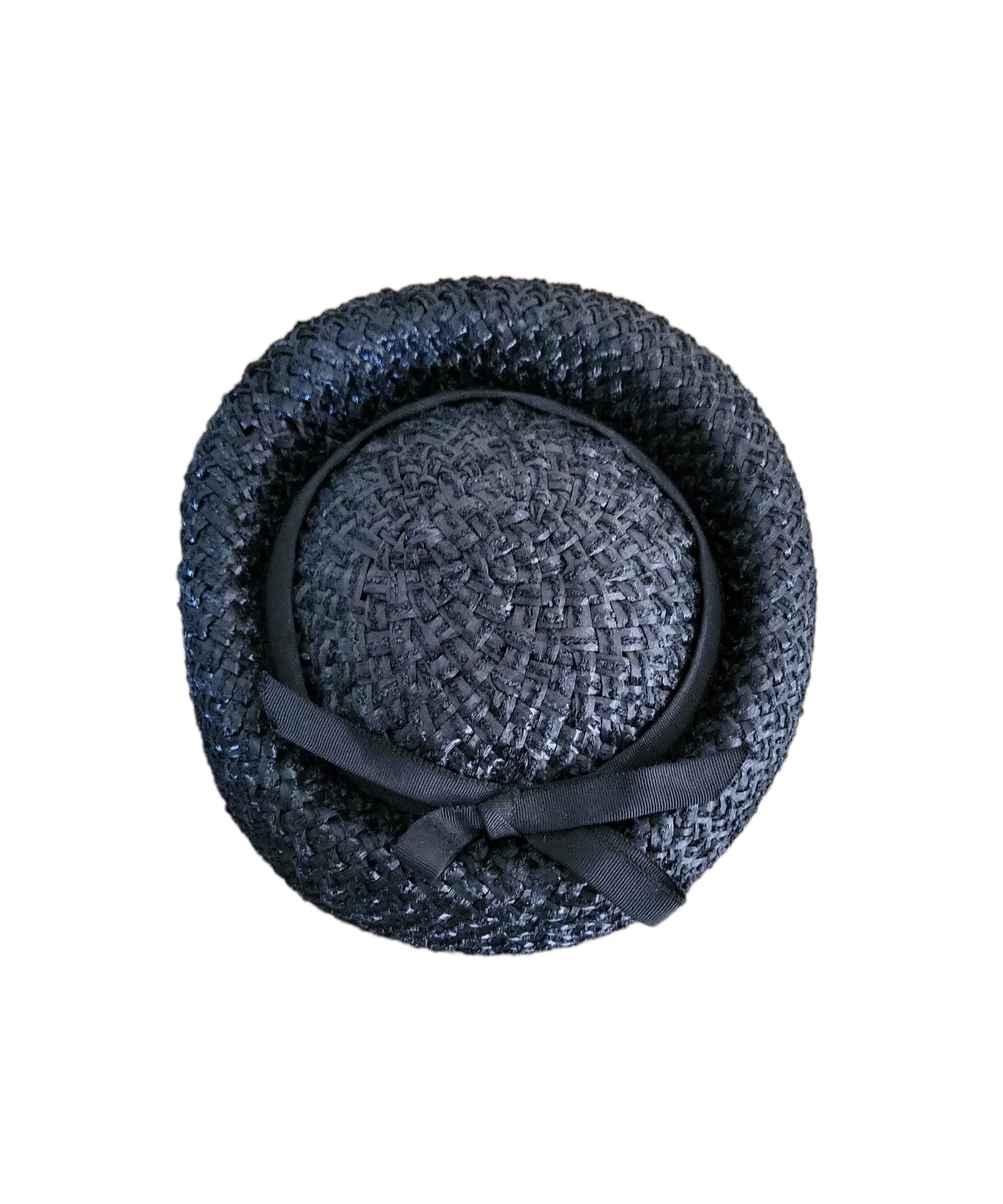 50s/60s Mcm Black Raffia Straw Pillbox Hat By Mccurdys - Image 5