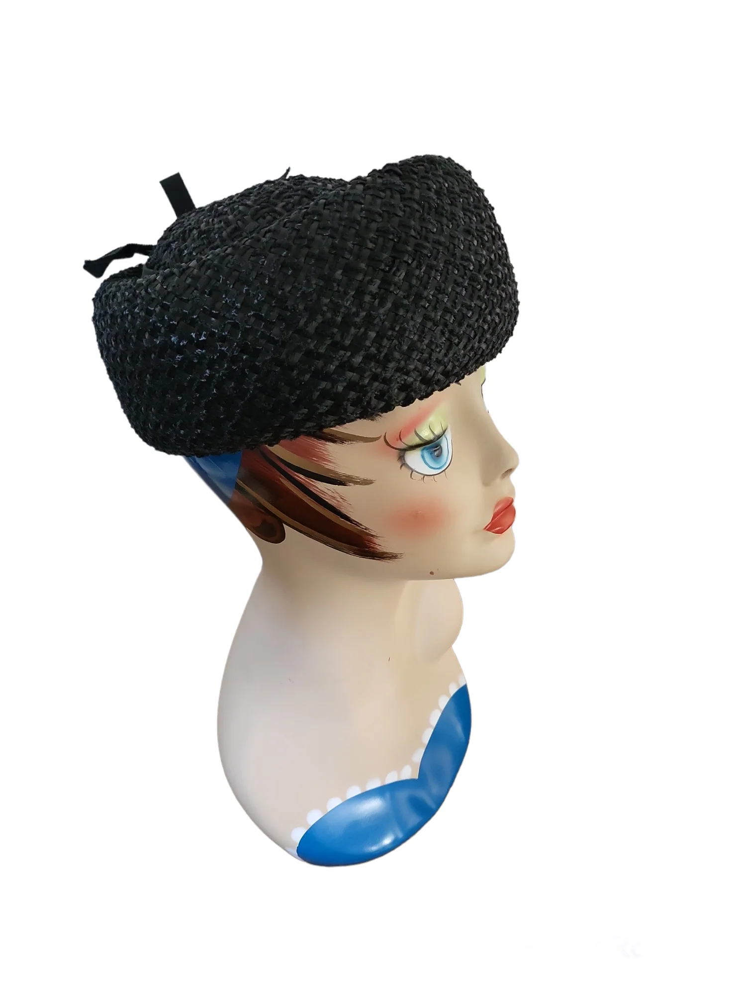 50s/60s Mcm Black Raffia Straw Pillbox Hat By Mccurdys - Image 7