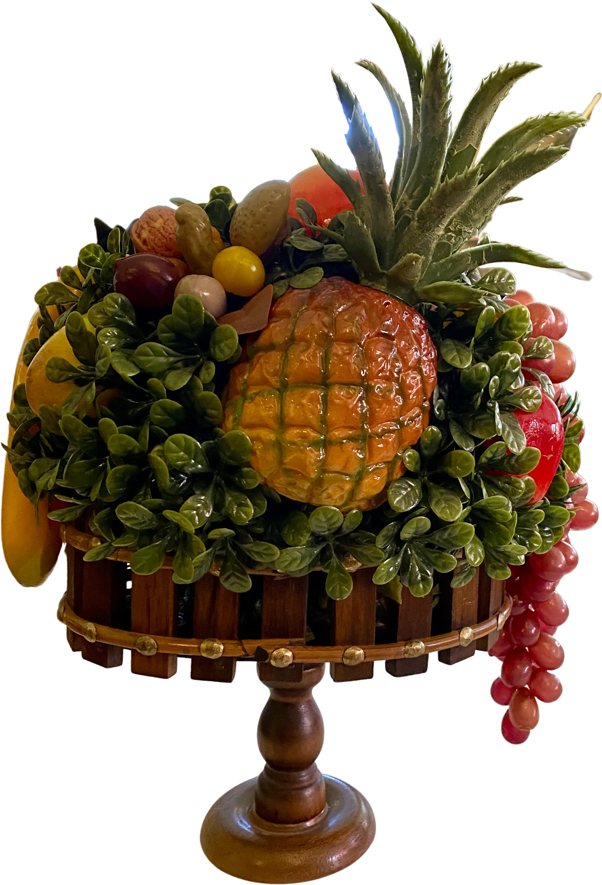 50s/60s Mcm Faux Fruit N Nut Basket Arrangement Decor Wax - Image 2